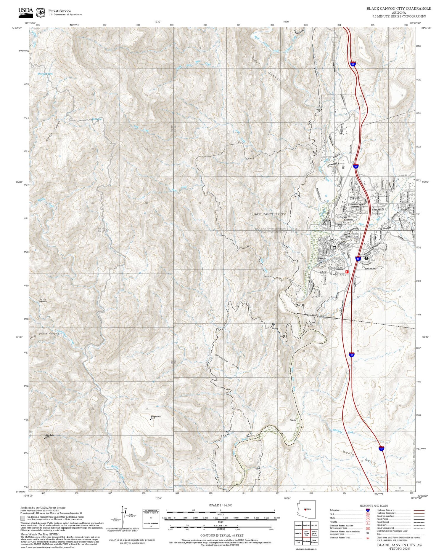 2025 Forest Service Topo Map of Black Canyon City Arizona