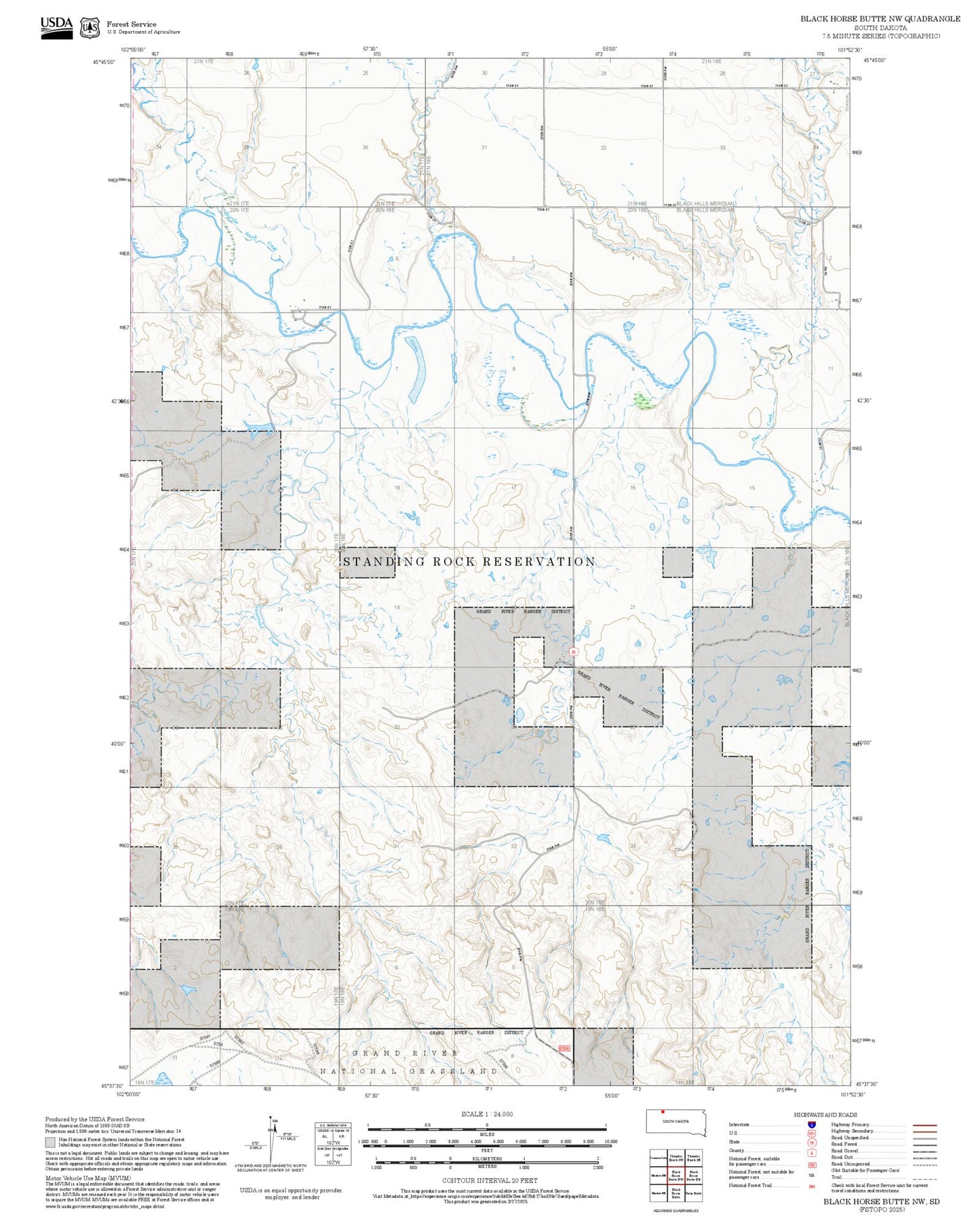 2025 Forest Service Topo Map of Black Horse Butte NW South Dakota