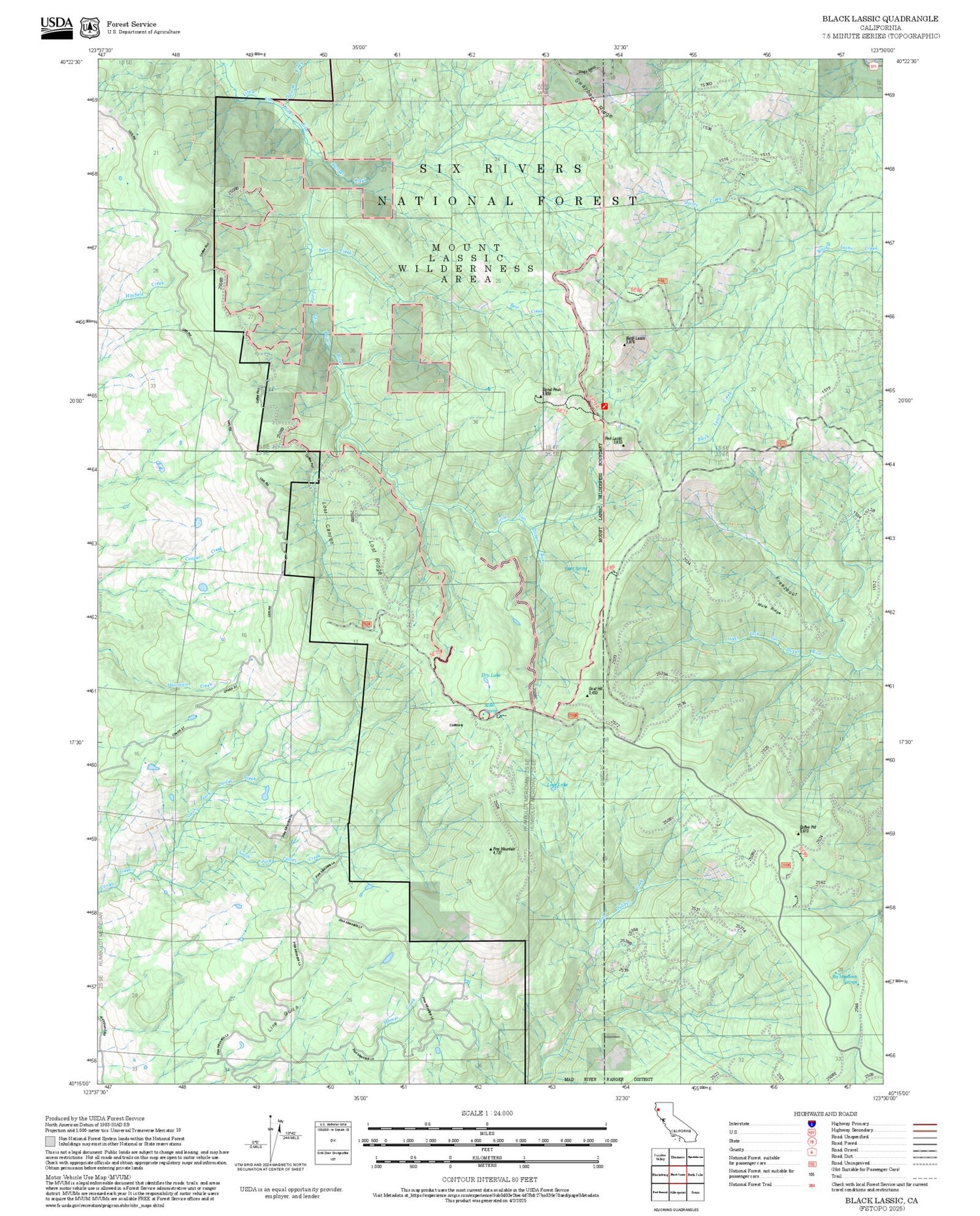 2025 Forest Service Topo Map of Black Lassic California