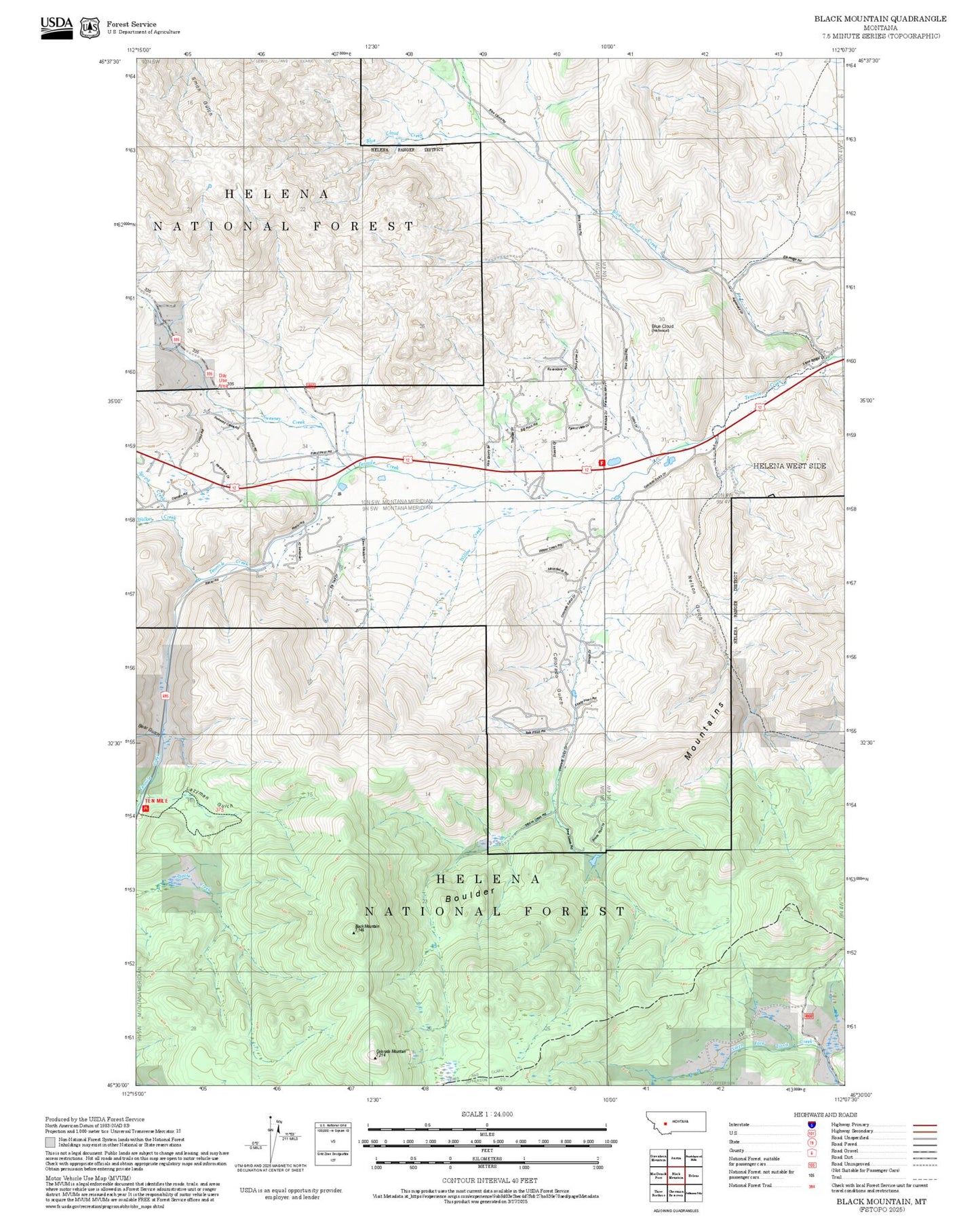 2025 Forest Service Topo Map of Black Mountain Montana