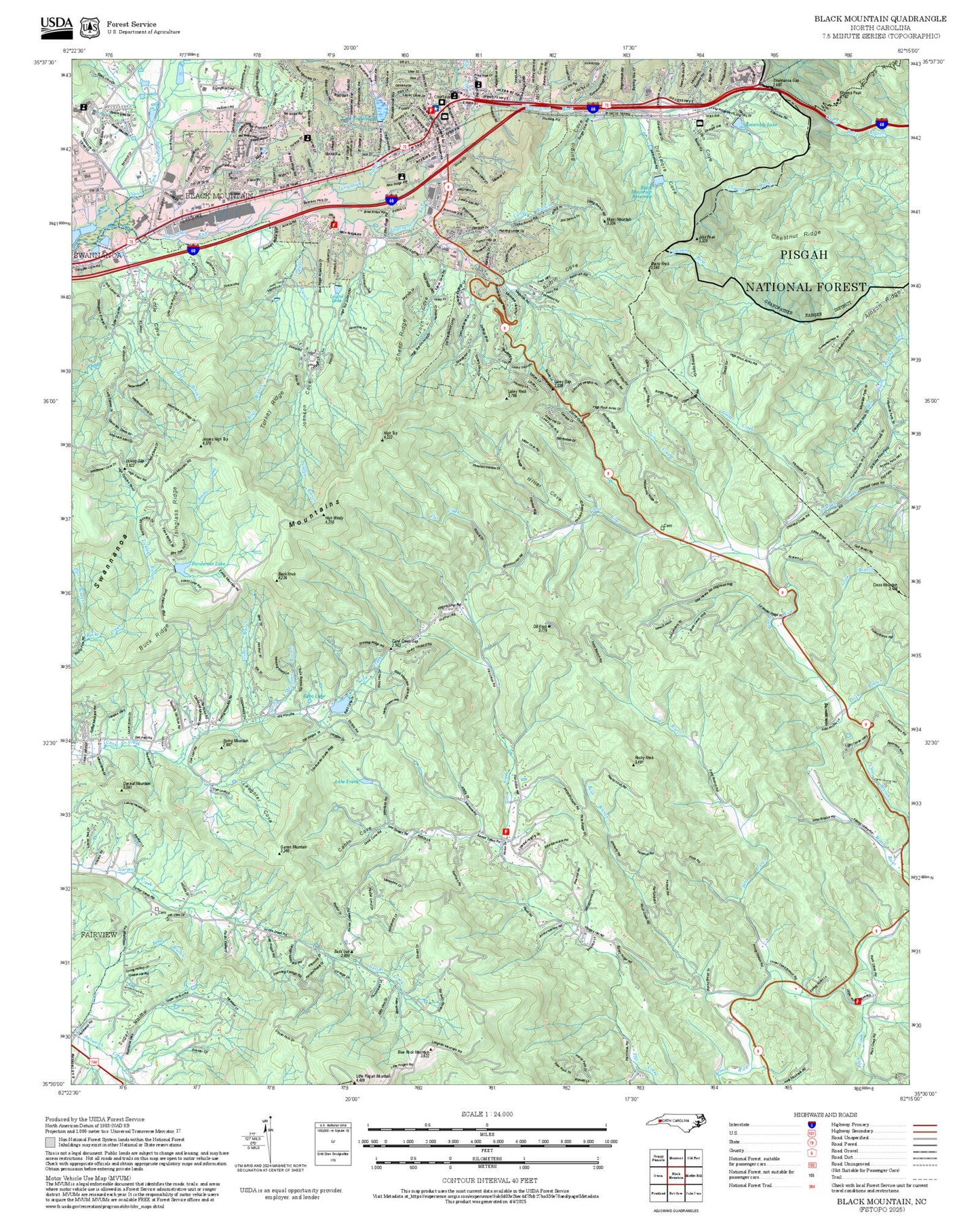 2025 Forest Service Topo Map of Black Mountain North Carolina