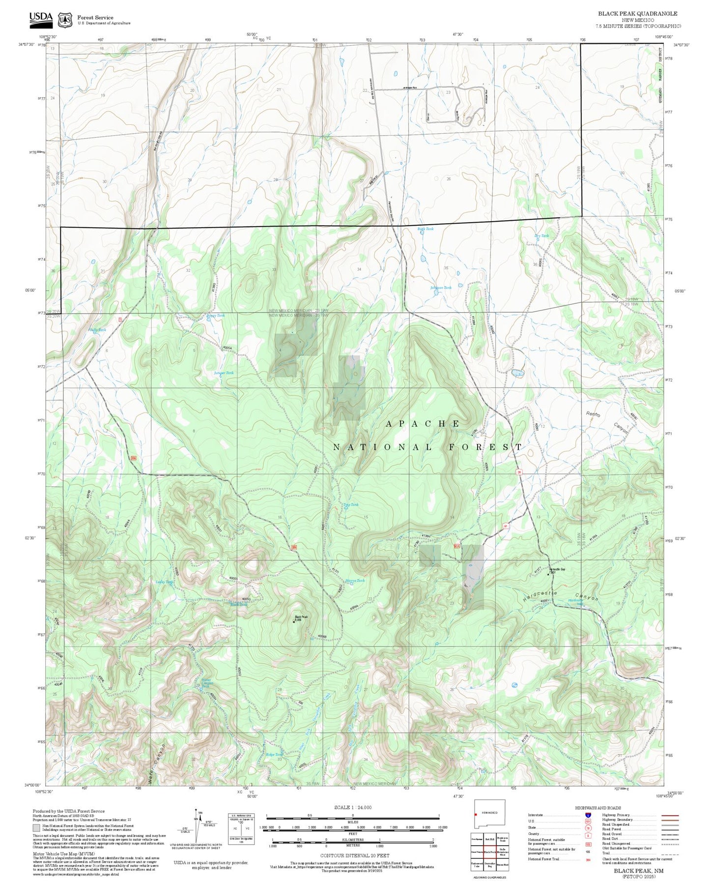 2025 Forest Service Topo Map of Black Peak New Mexico