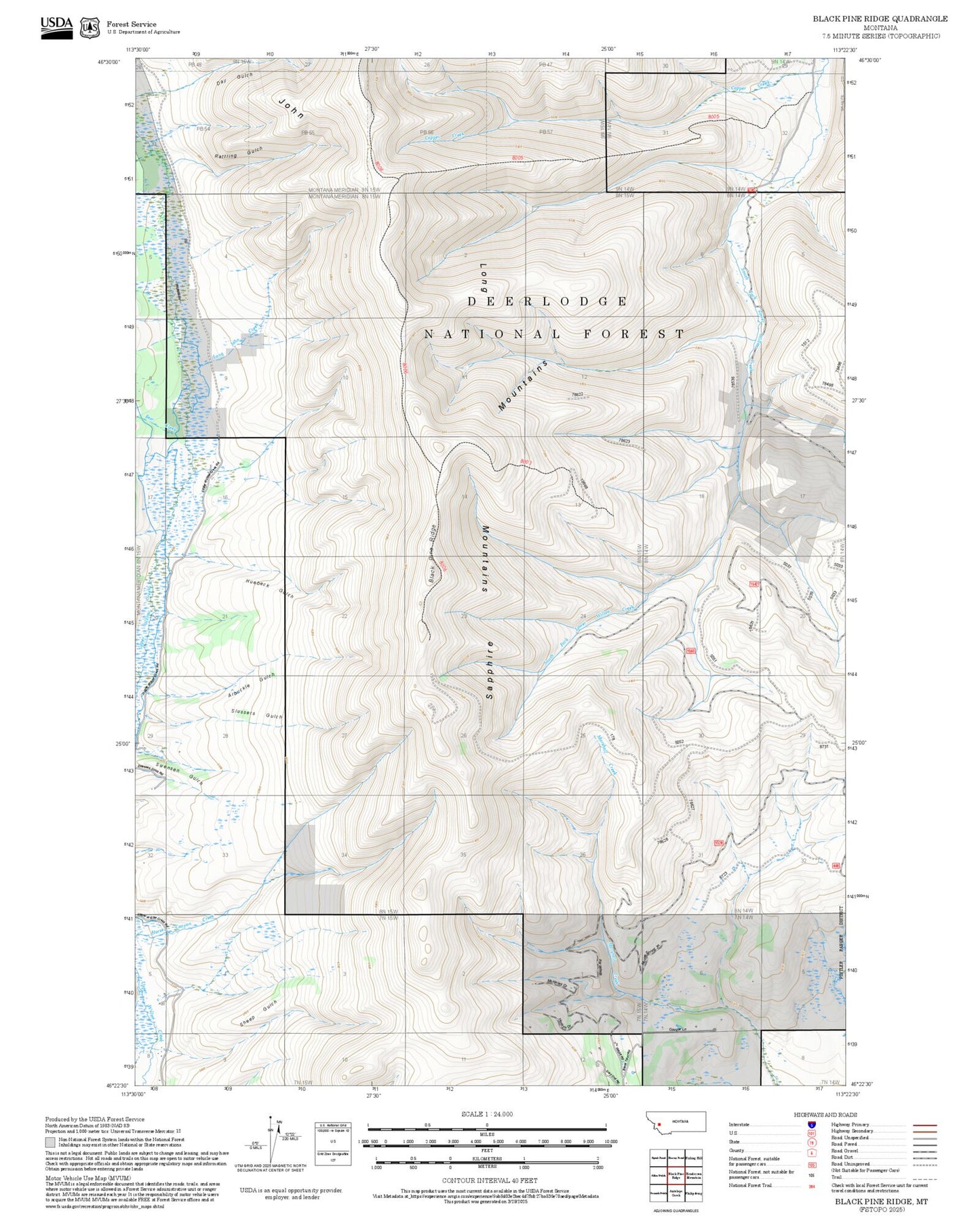 2025 Forest Service Topo Map of Black Pine Ridge Montana
