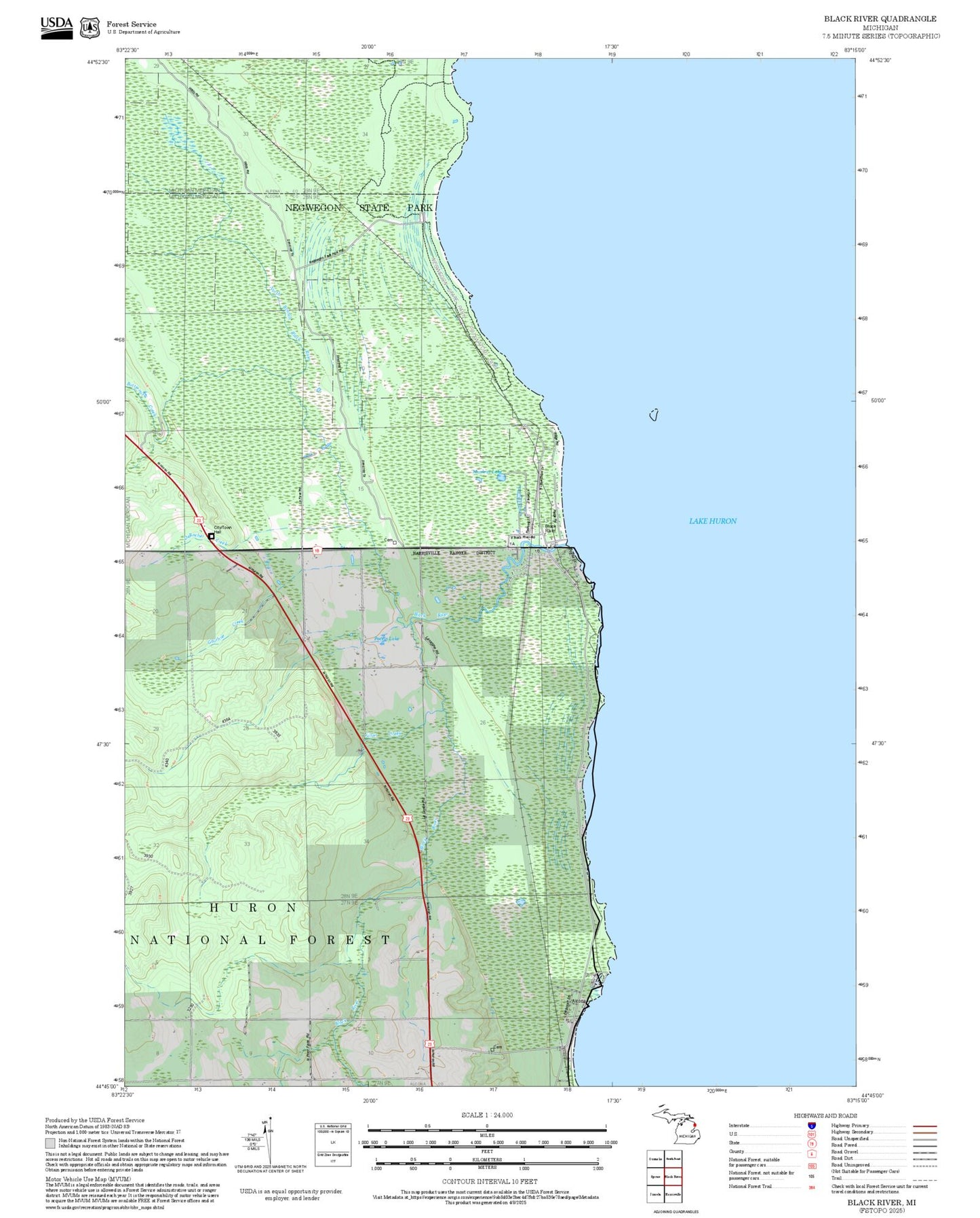 2025 Forest Service Topo Map of Black River Michigan