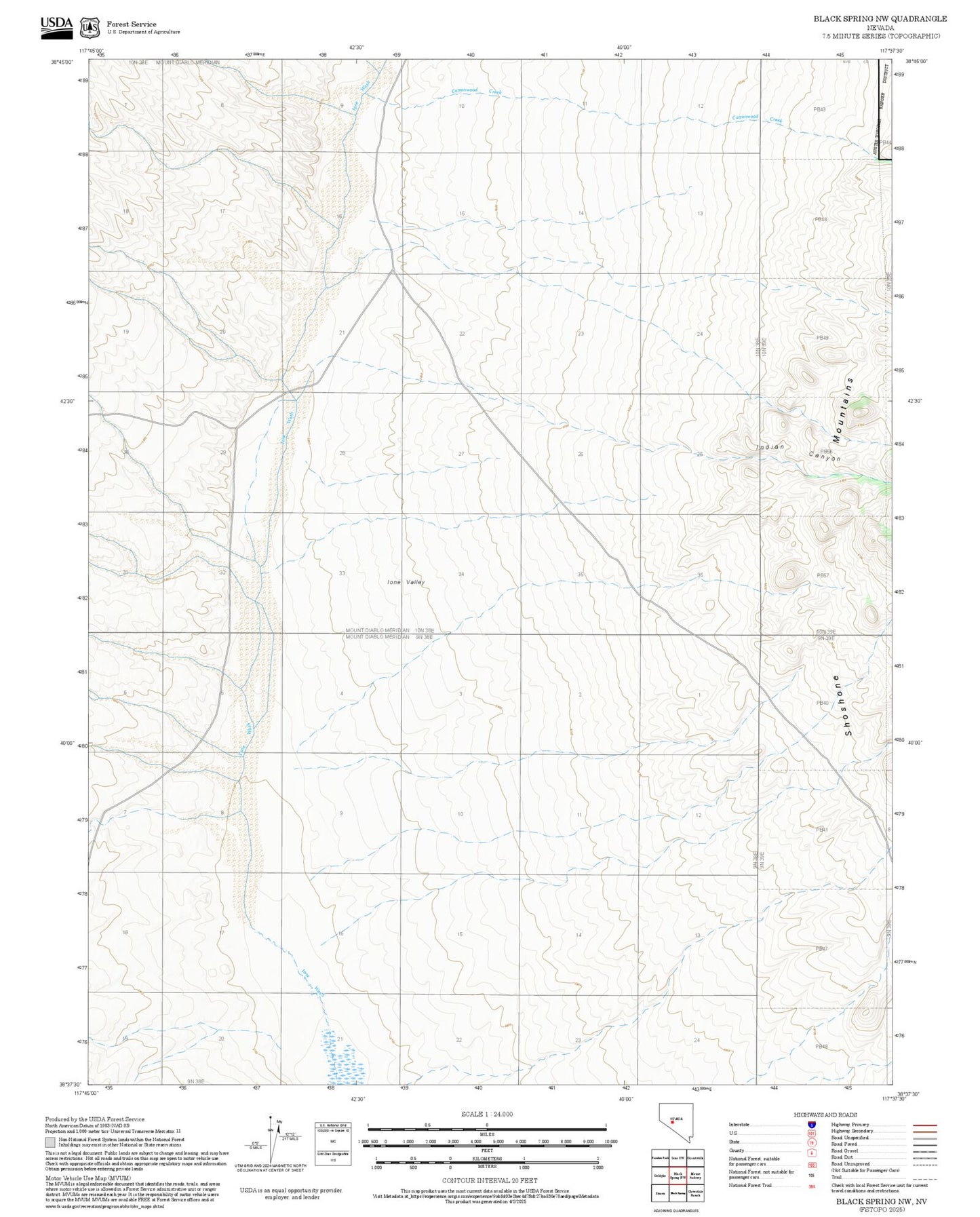 2025 Forest Service Topo Map of Black Spring NW Nevada