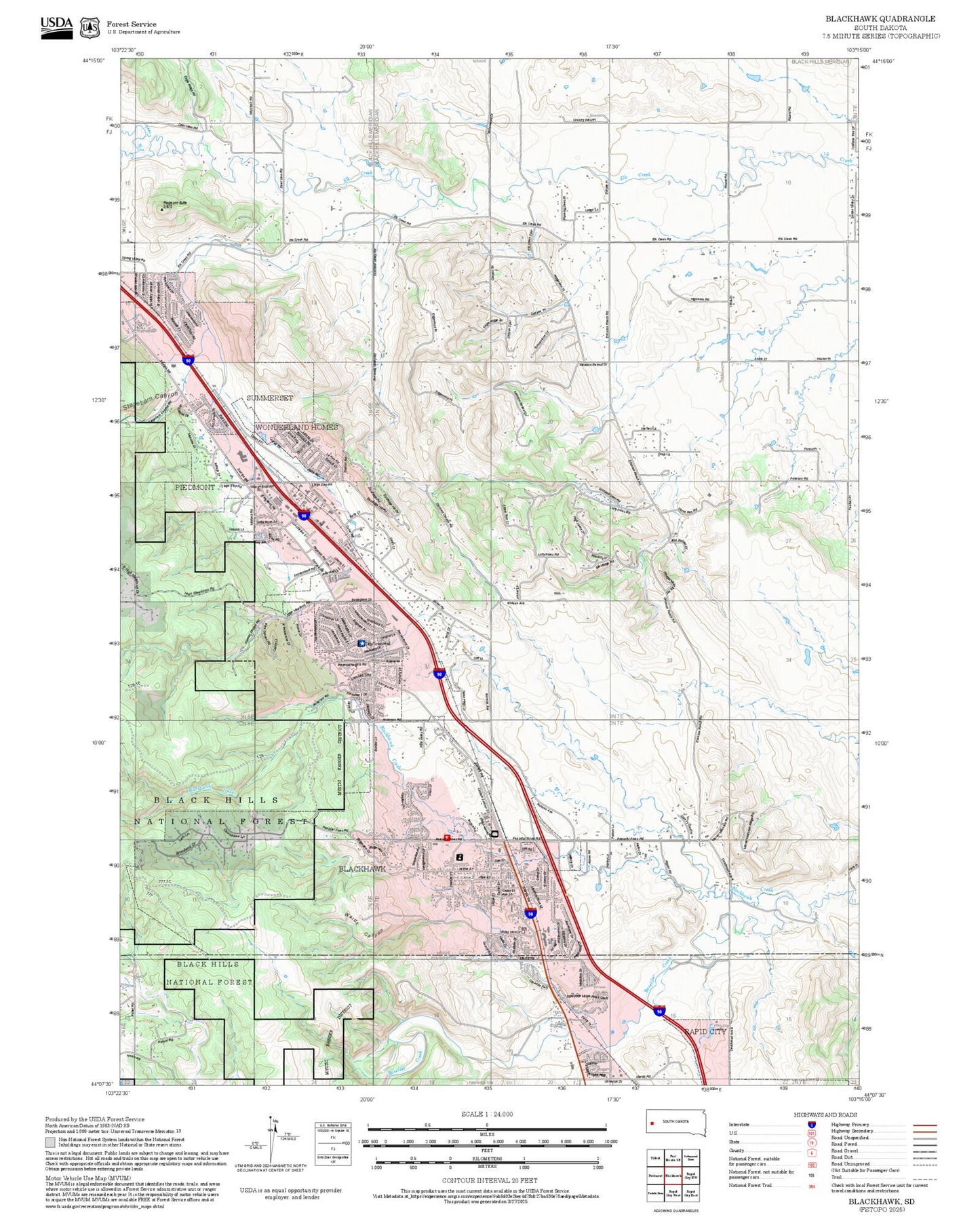 2025 Forest Service Topo Map of Blackhawk South Dakota