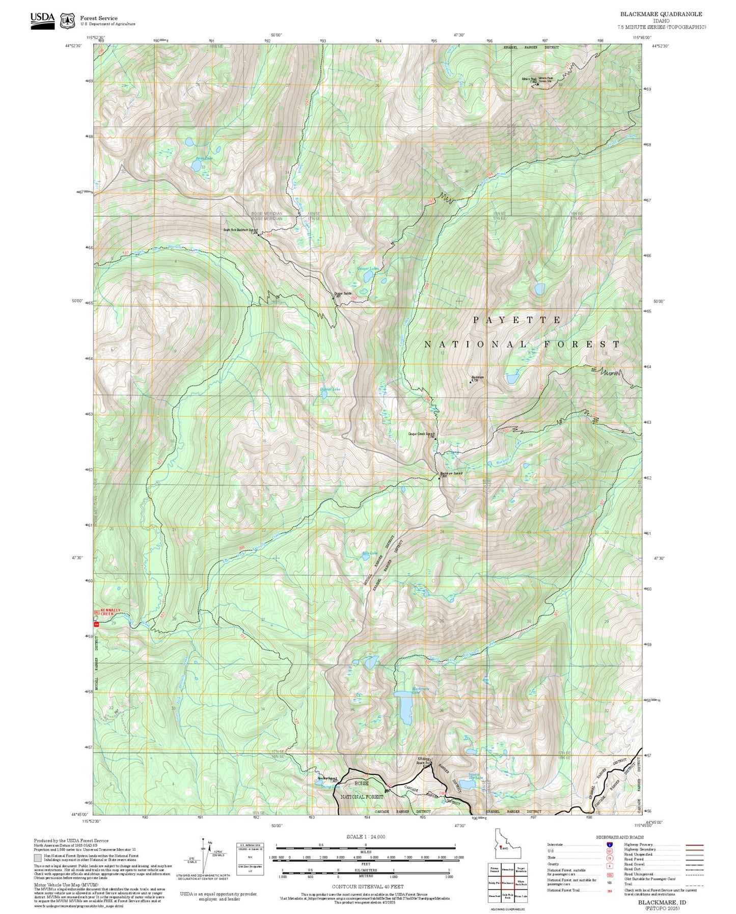 2025 Forest Service Topo Map of Blackmare Idaho