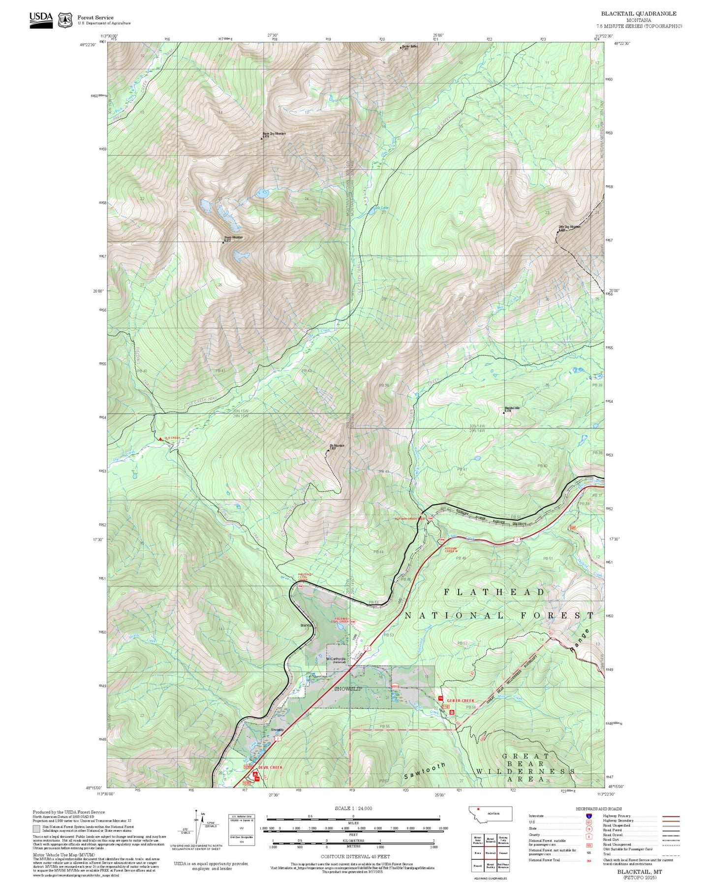 2025 Forest Service Topo Map of Blacktail Montana