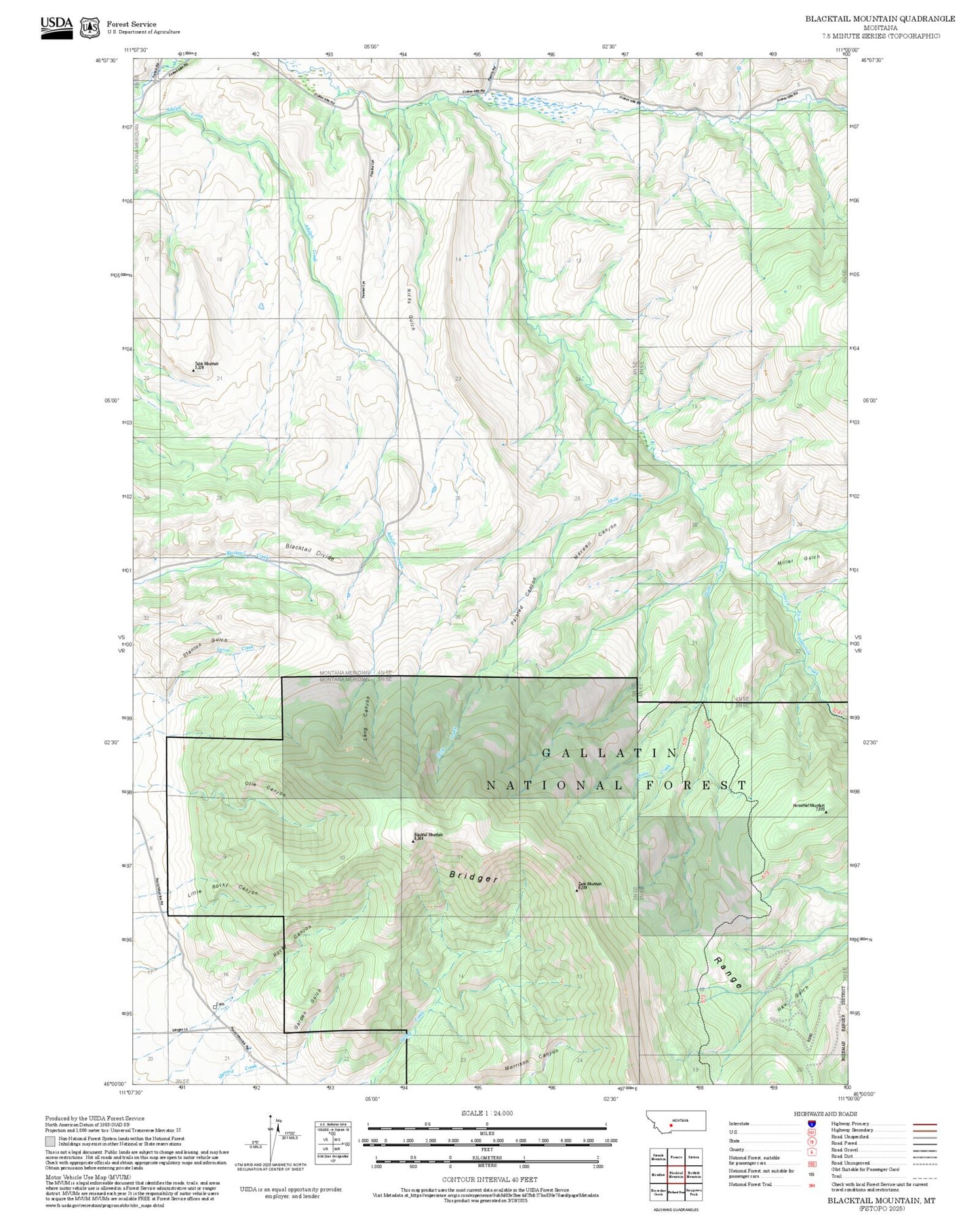 2025 Forest Service Topo Map of Blacktail Mountain Montana