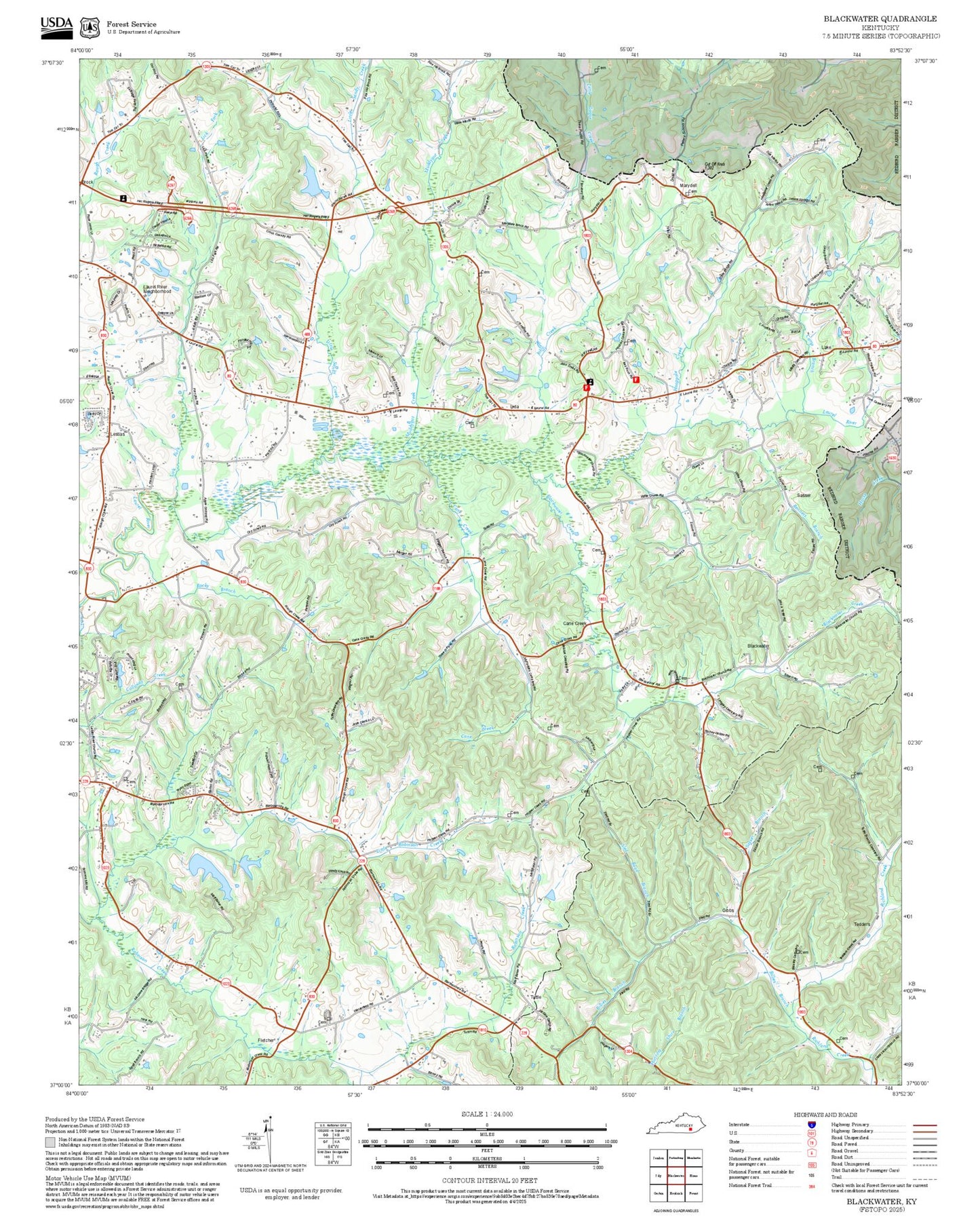 2025 Forest Service Topo Map of Blackwater Kentucky