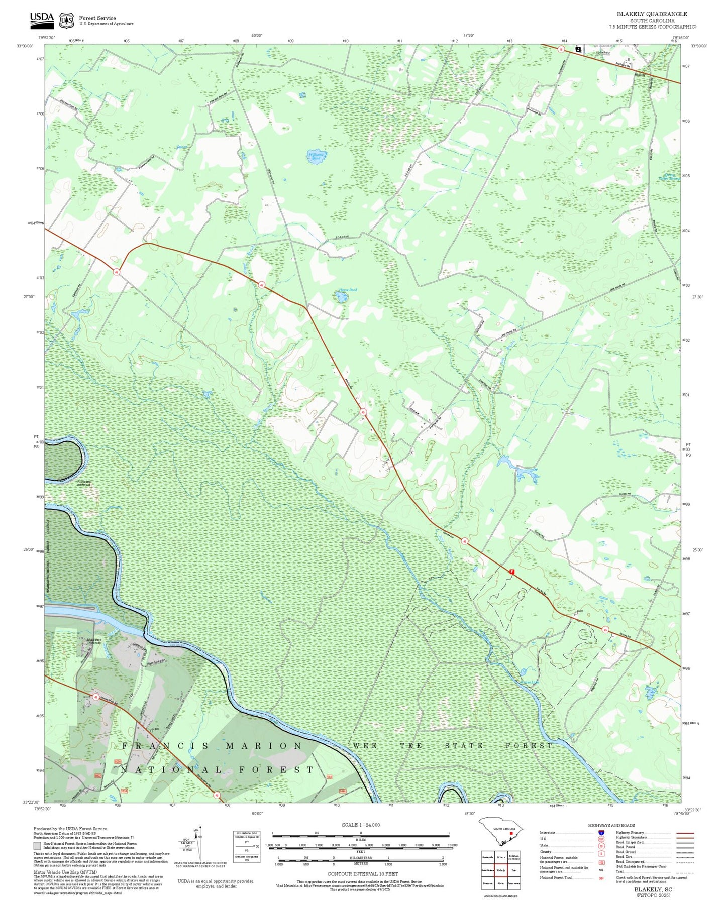 2025 Forest Service Topo Map of Blakely South Carolina