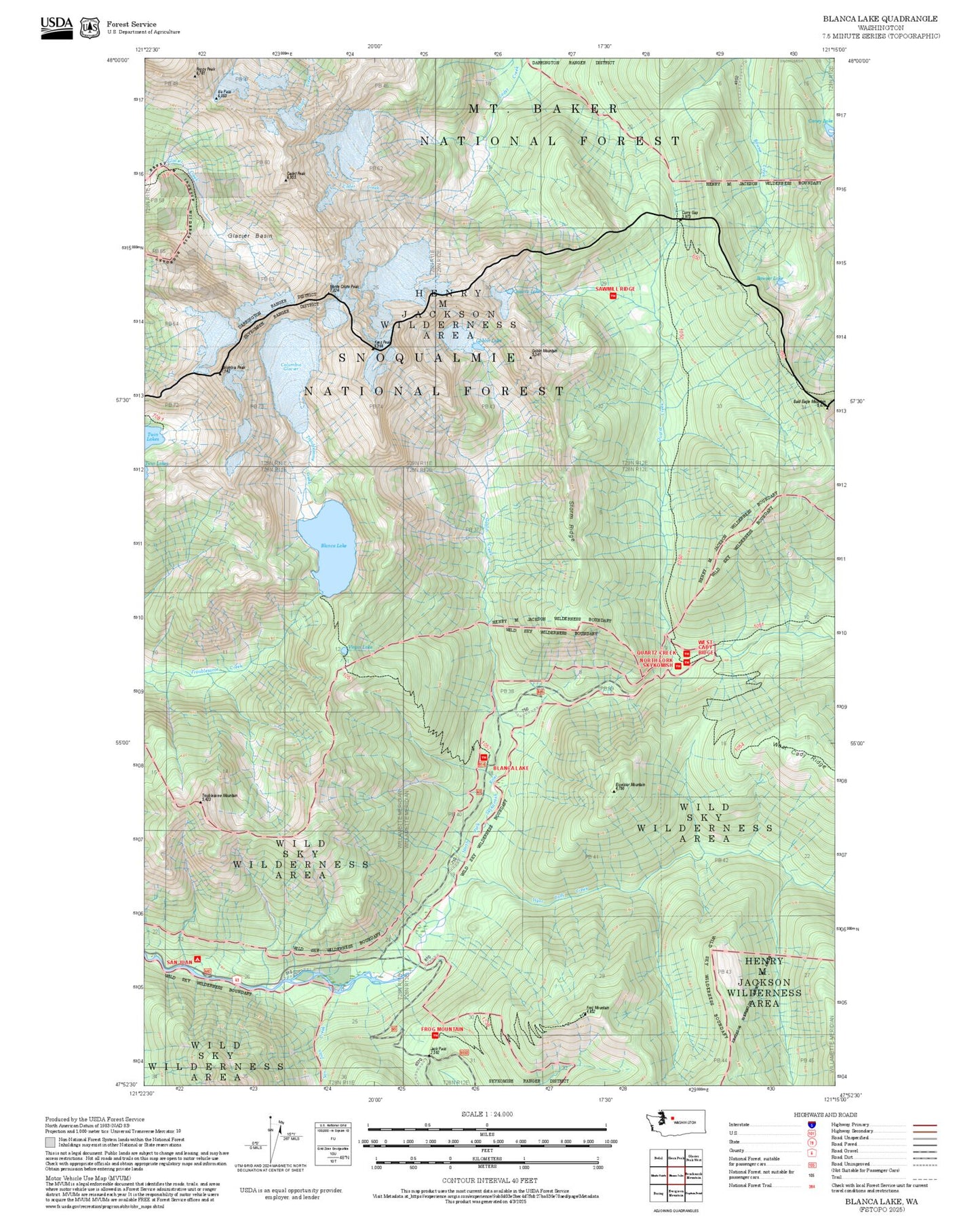 2025 Forest Service Topo Map of Blanca Lake Washington