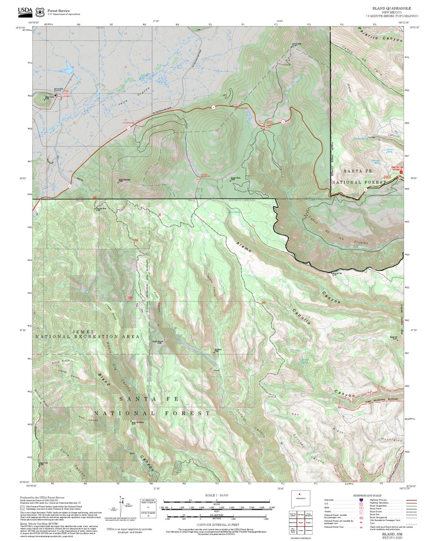 2025 Forest Service Topo Map of Bland New Mexico