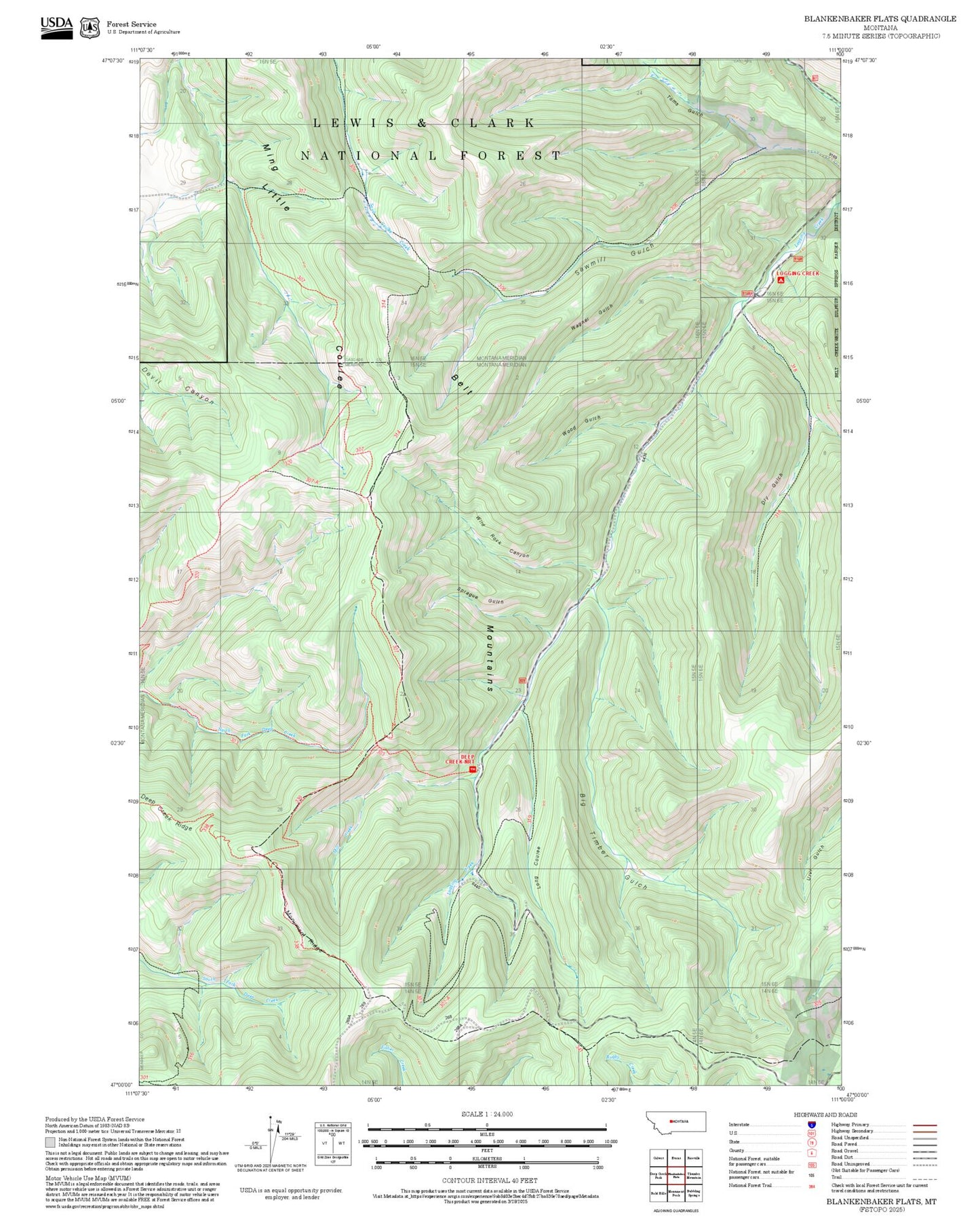 2025 Forest Service Topo Map of Blankenbaker Flats Montana