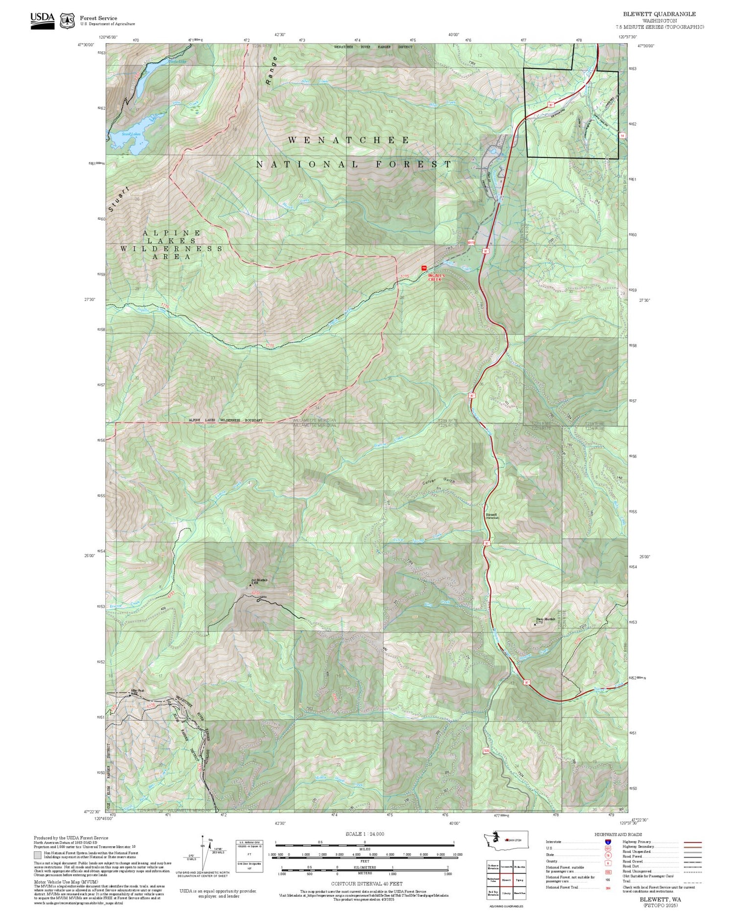 2025 Forest Service Topo Map of Blewett Washington