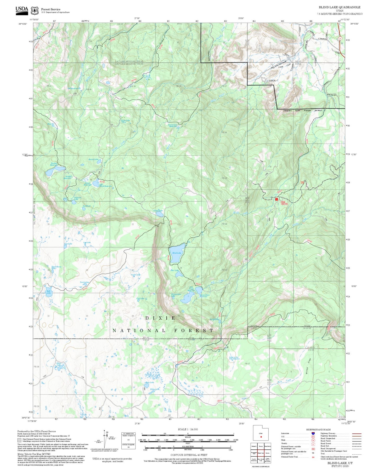 2025 Forest Service Topo Map of Blind Lake Utah