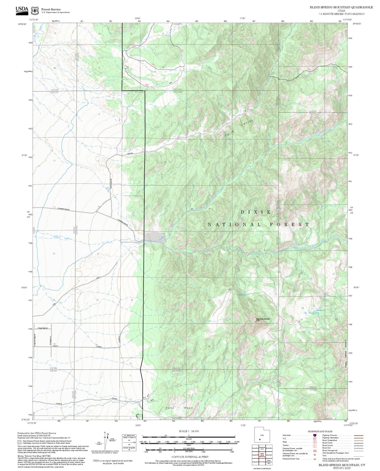 2025 Forest Service Topo Map of Blind Spring Mountain Utah