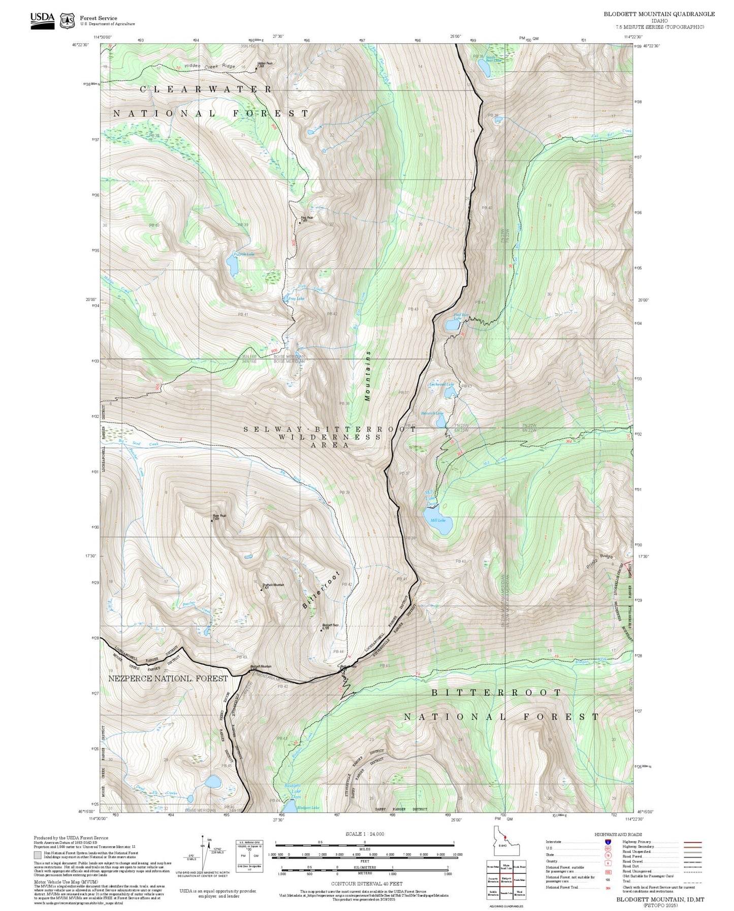 2025 Forest Service Topo Map of Blodgett Mountain Idaho
