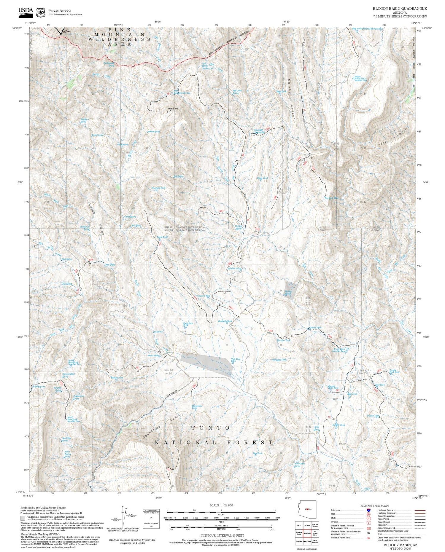 2025 Forest Service Topo Map of Bloody Basin Arizona