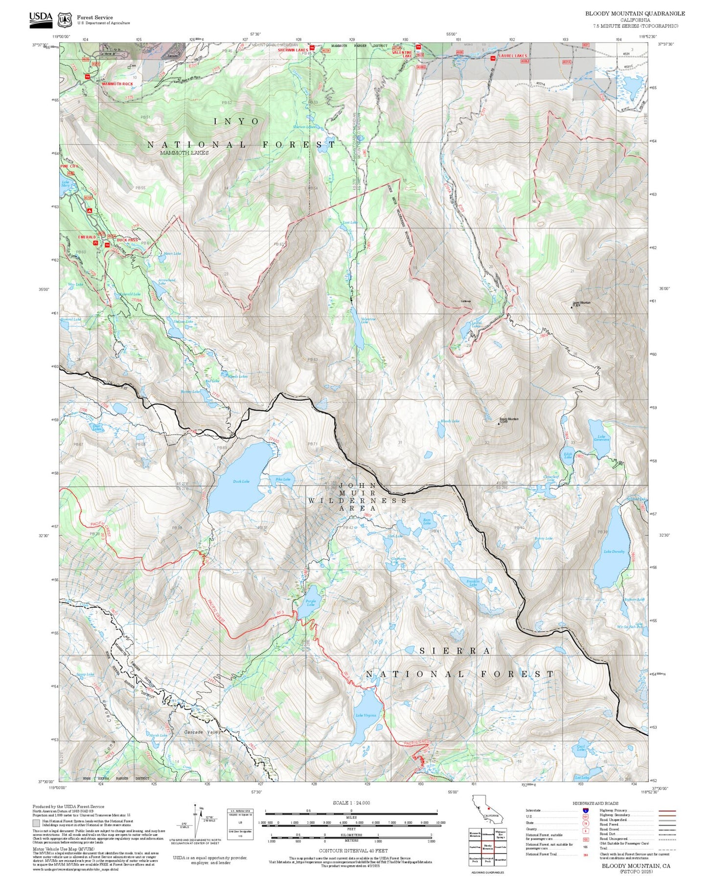 2025 Forest Service Topo Map of Bloody Mountain California