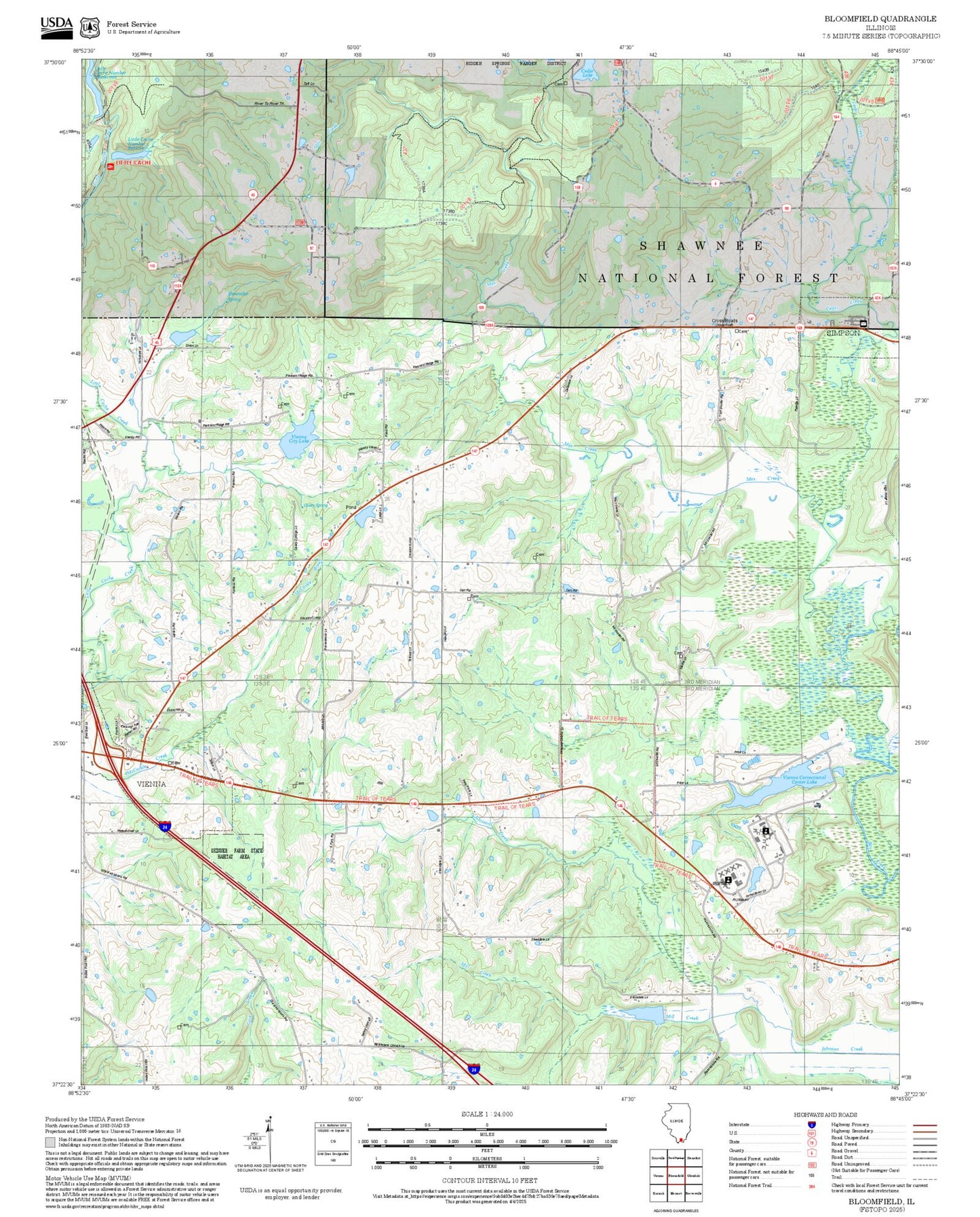 2025 Forest Service Topo Map of Bloomfield Illinois