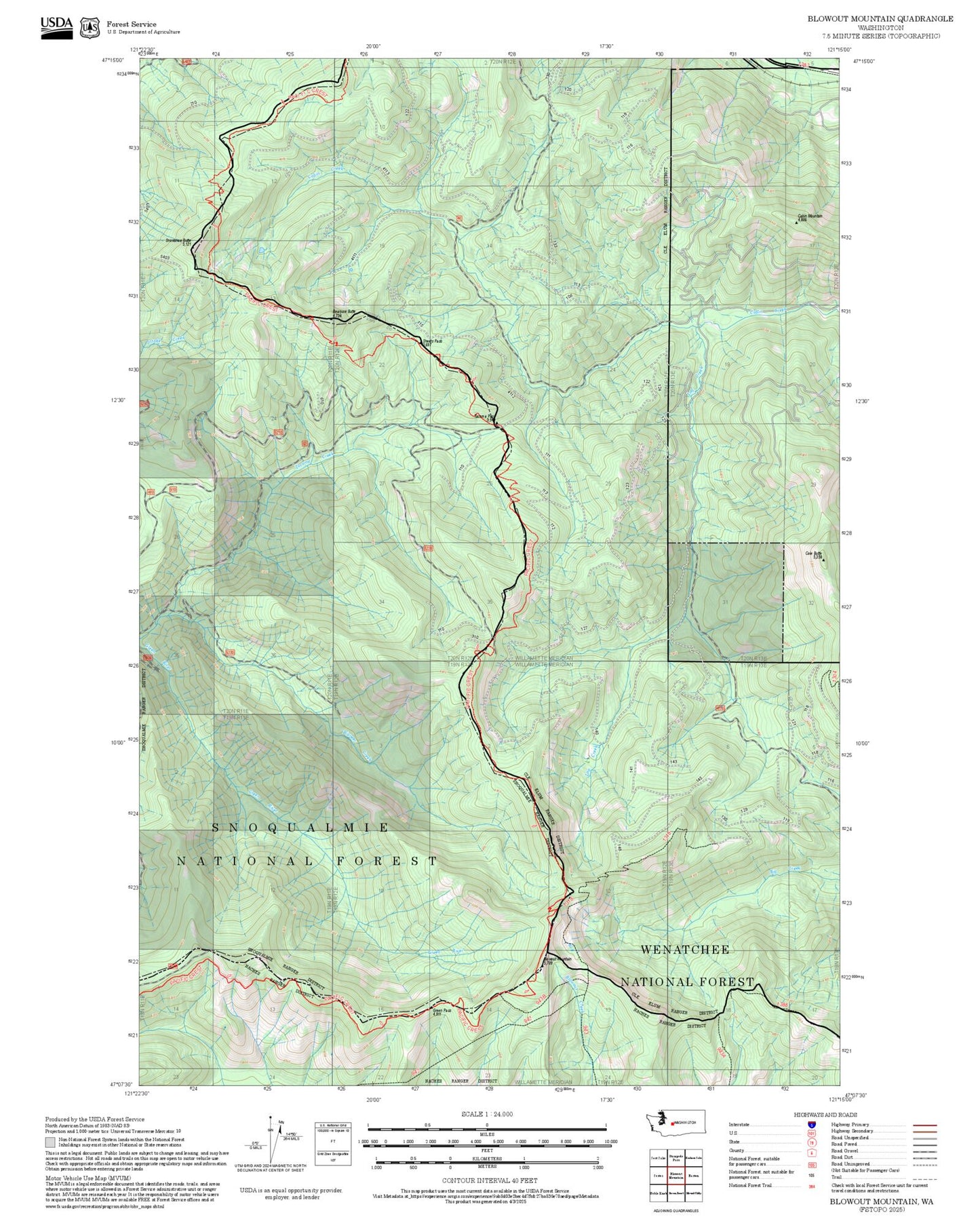 2025 Forest Service Topo Map of Blowout Mountain Washington