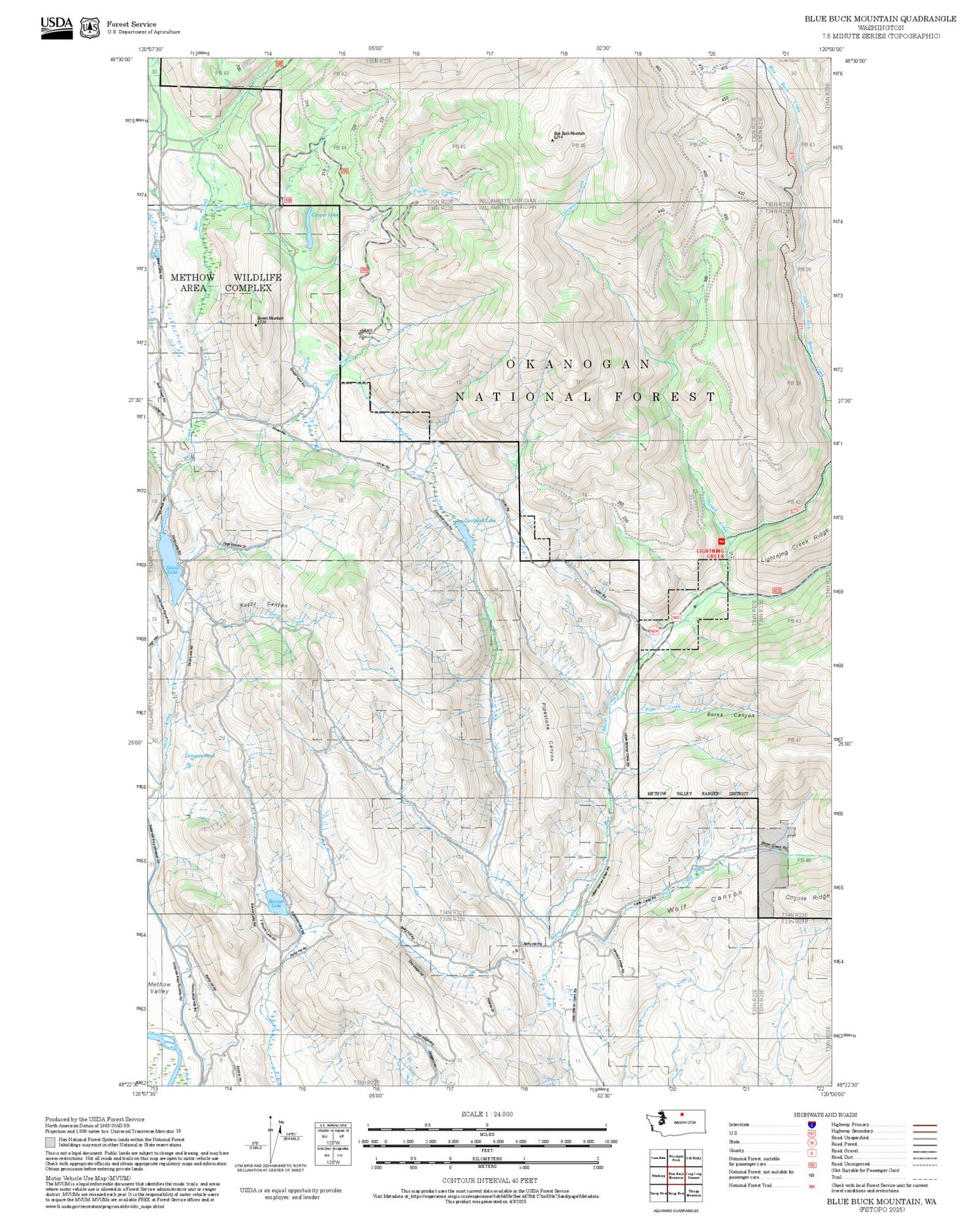 2025 Forest Service Topo Map of Blue Buck Mountain Washington
