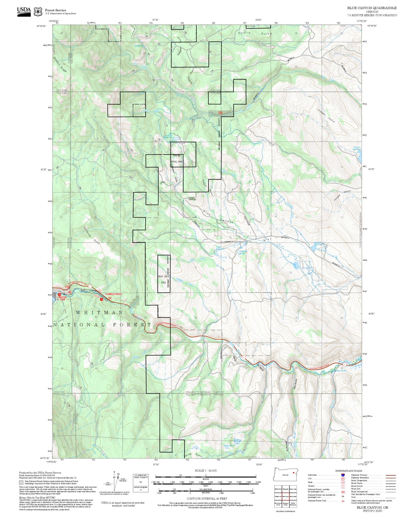 2025 Forest Service Topo Map of Blue Canyon Oregon