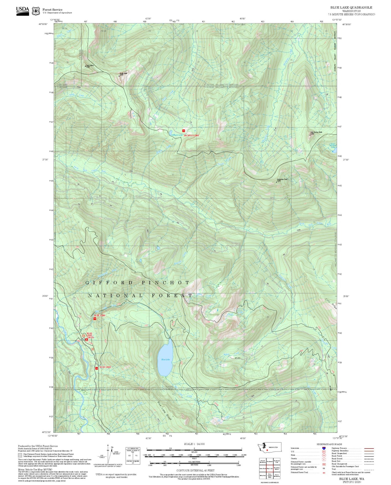 2025 Forest Service Topo Map of Blue Lake Washington