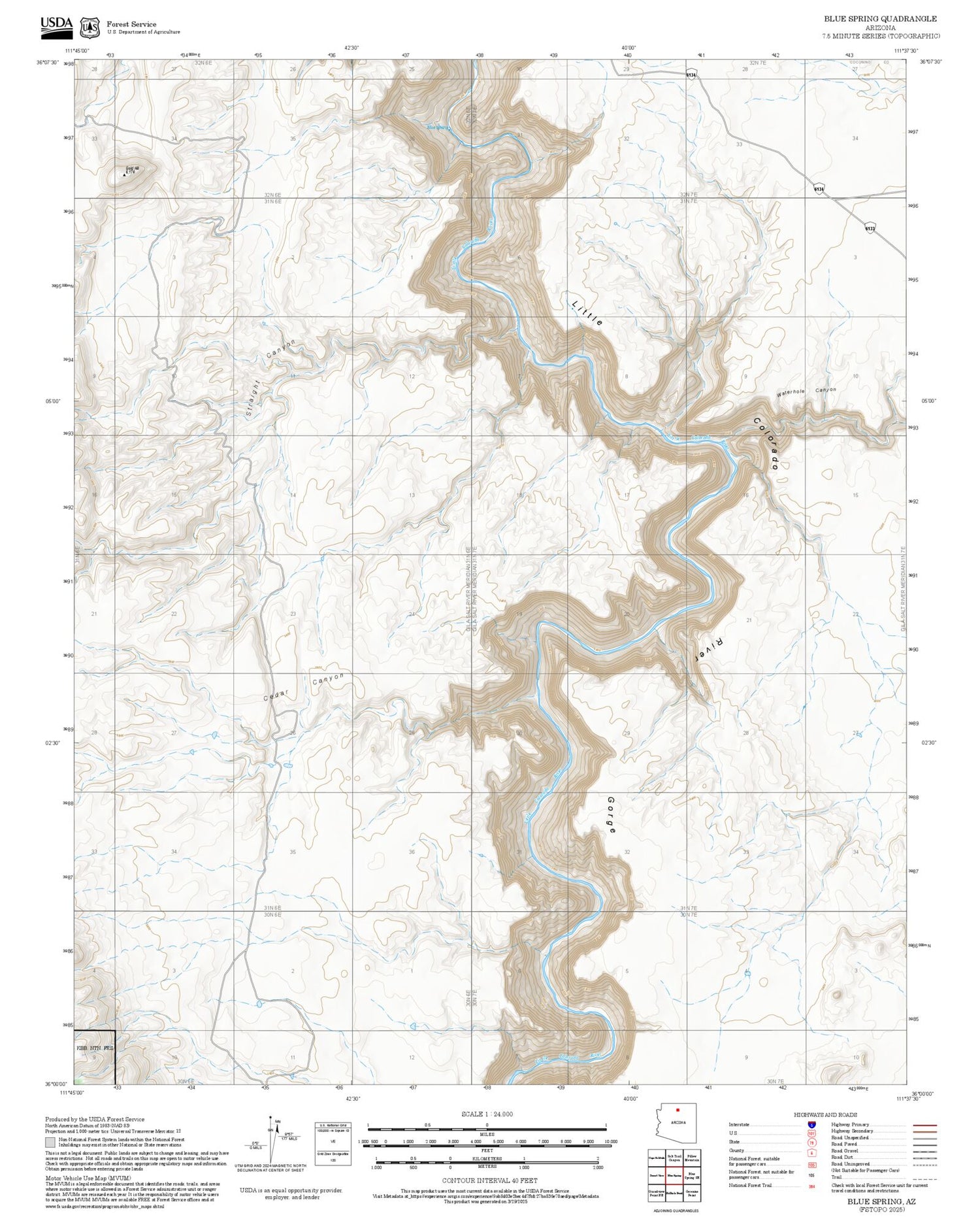 2025 Forest Service Topo Map of Blue Spring Arizona