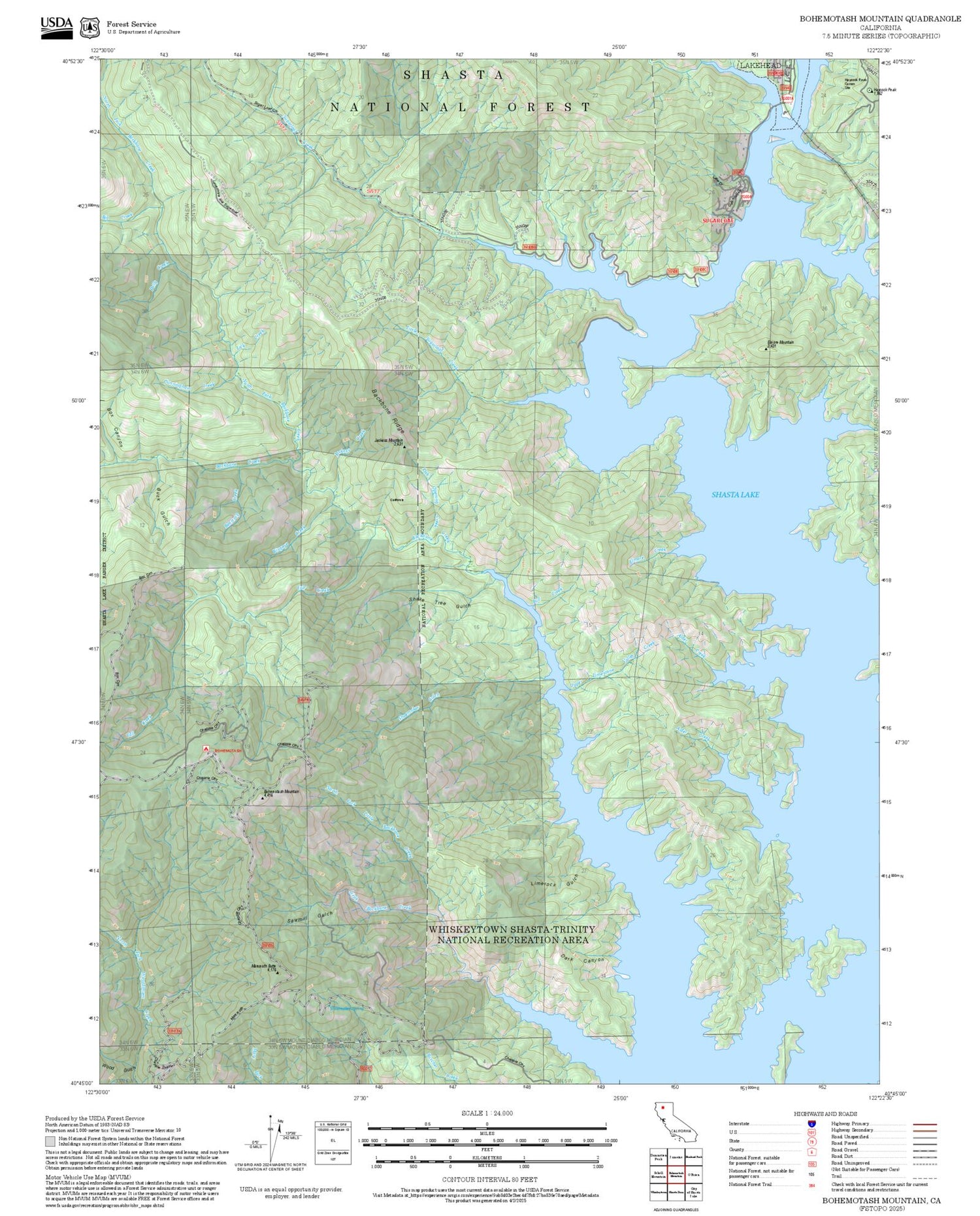 2025 Forest Service Topo Map of Bohemotash Mountain California