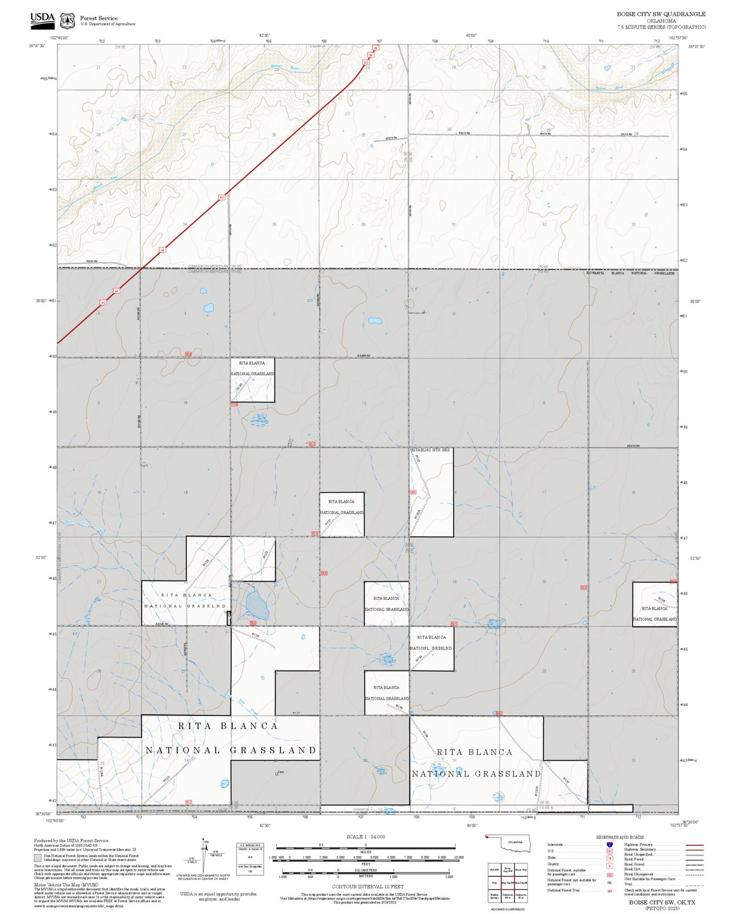 2025 Forest Service Topo Map of Boise City SW Oklahoma