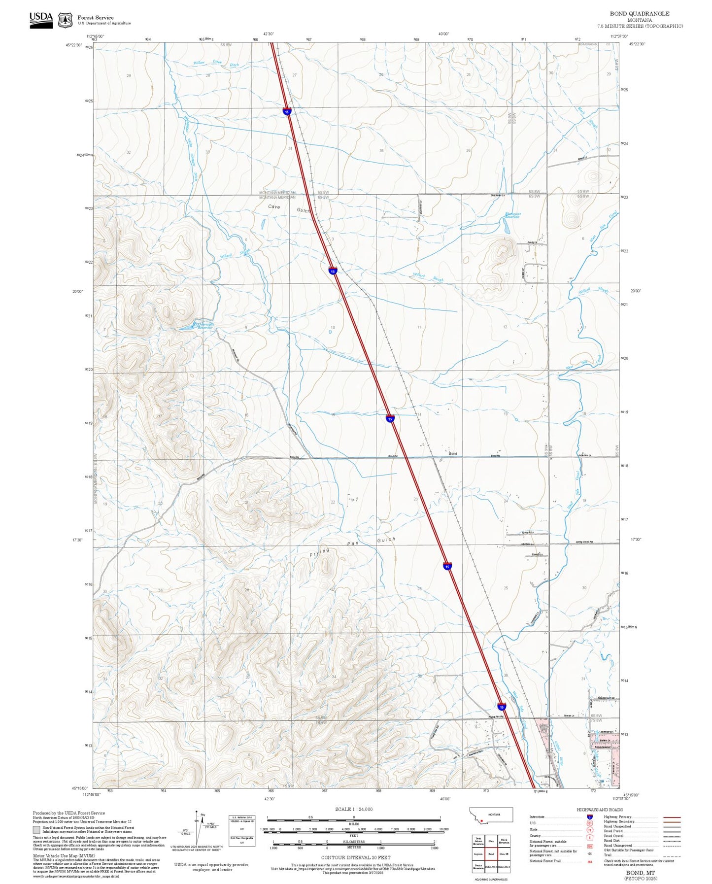 2025 Forest Service Topo Map of Bond Montana