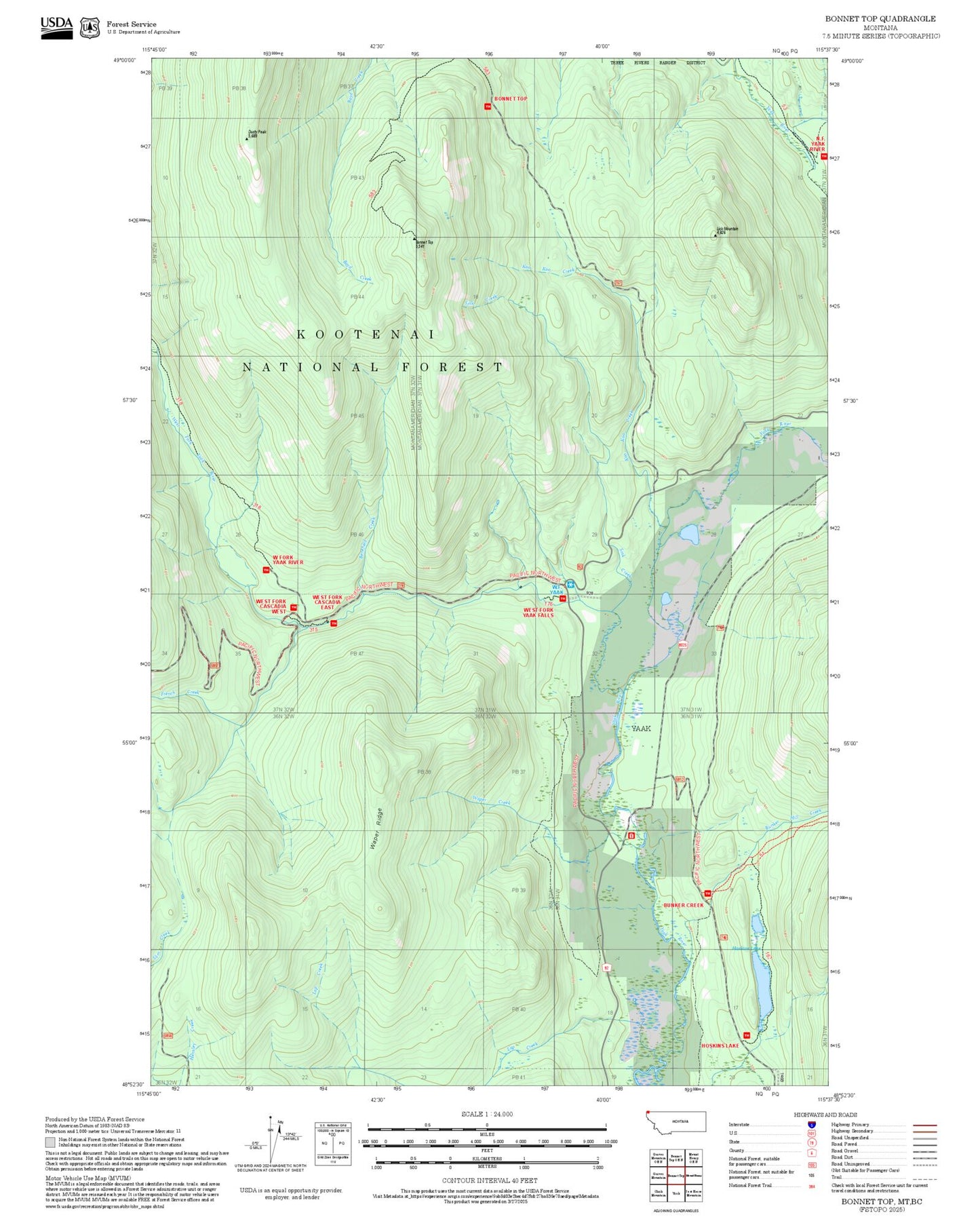 2025 Forest Service Topo Map of Bonnet Top Montana