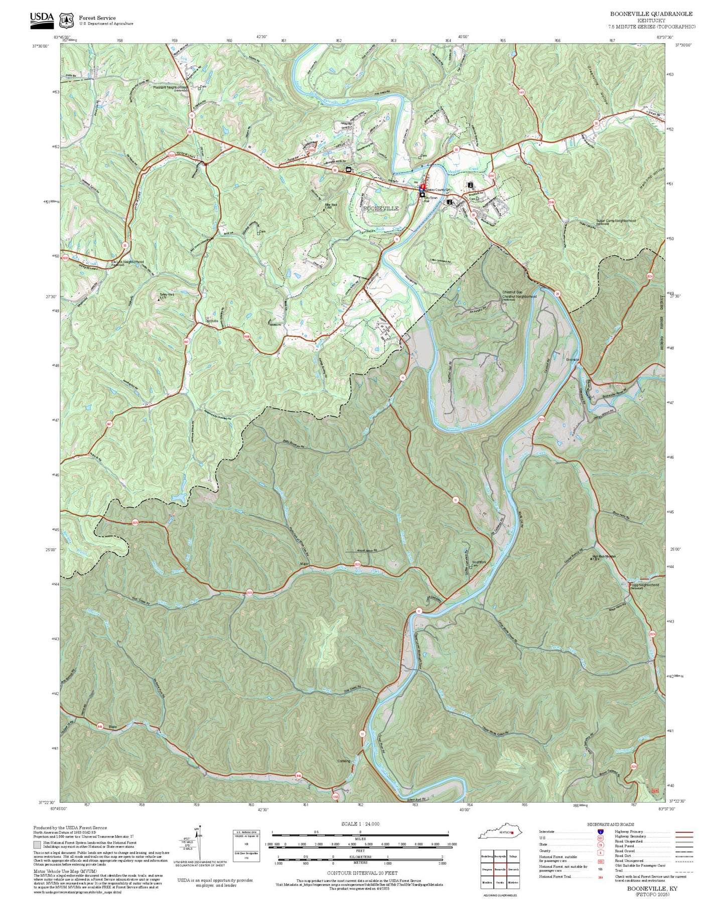 2025 Forest Service Topo Map of Booneville Kentucky