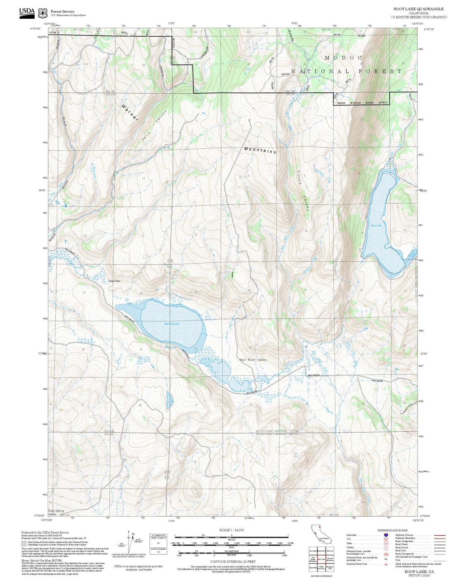 2025 Forest Service Topo Map of Boot Lake California