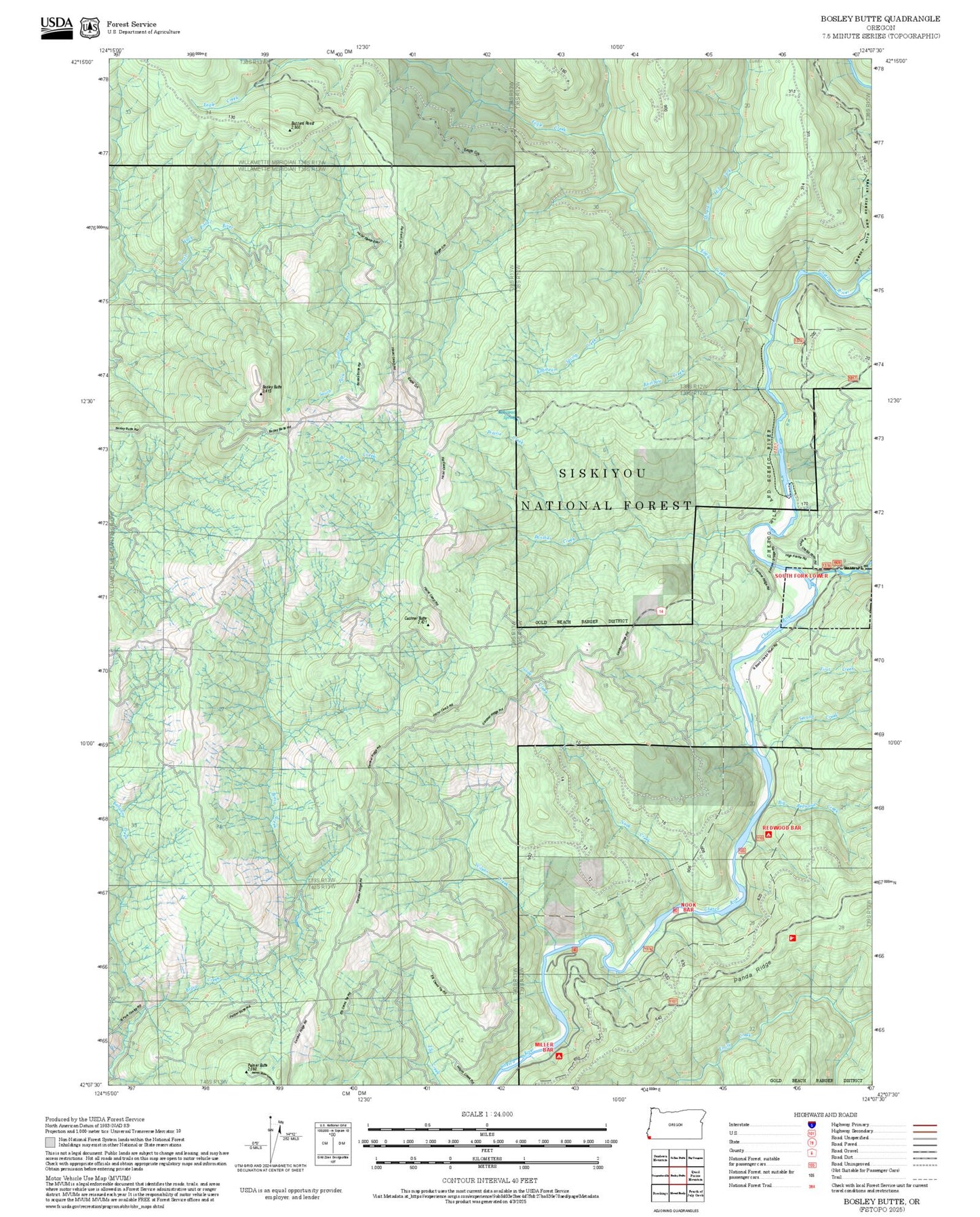 2025 Forest Service Topo Map of Bosley Butte Oregon