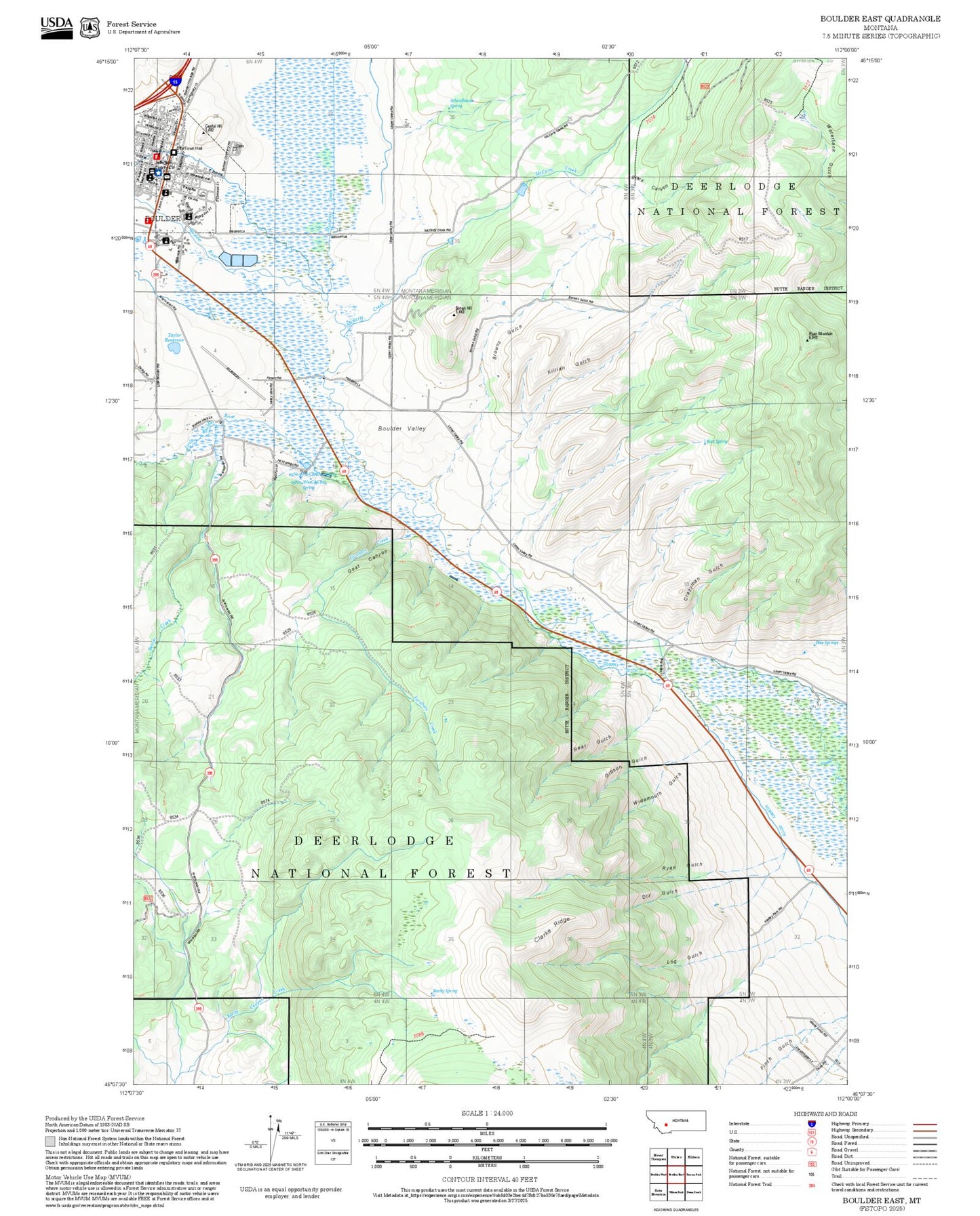2025 Forest Service Topo Map of Boulder East Montana