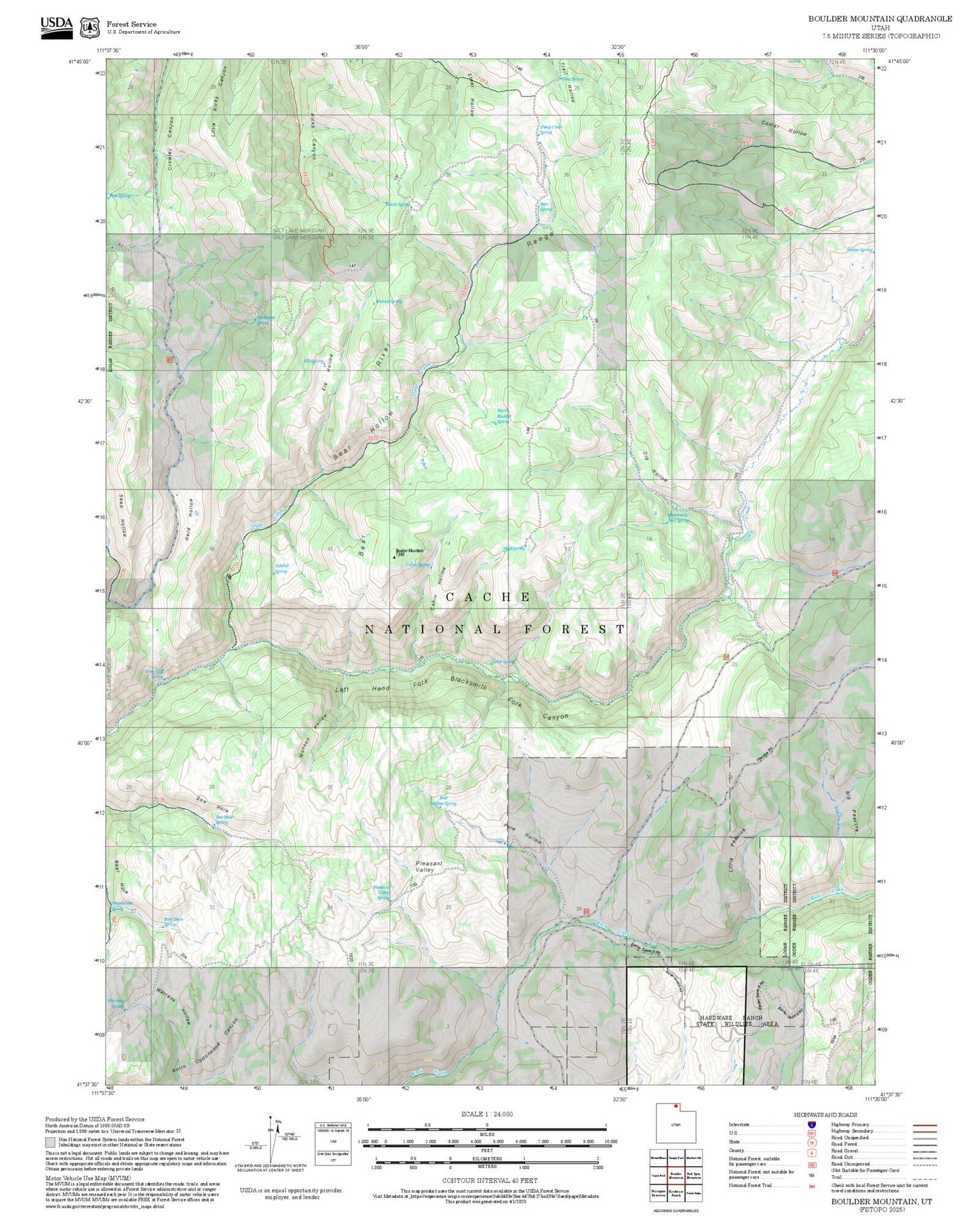 2025 Forest Service Topo Map of Boulder Mountain Utah