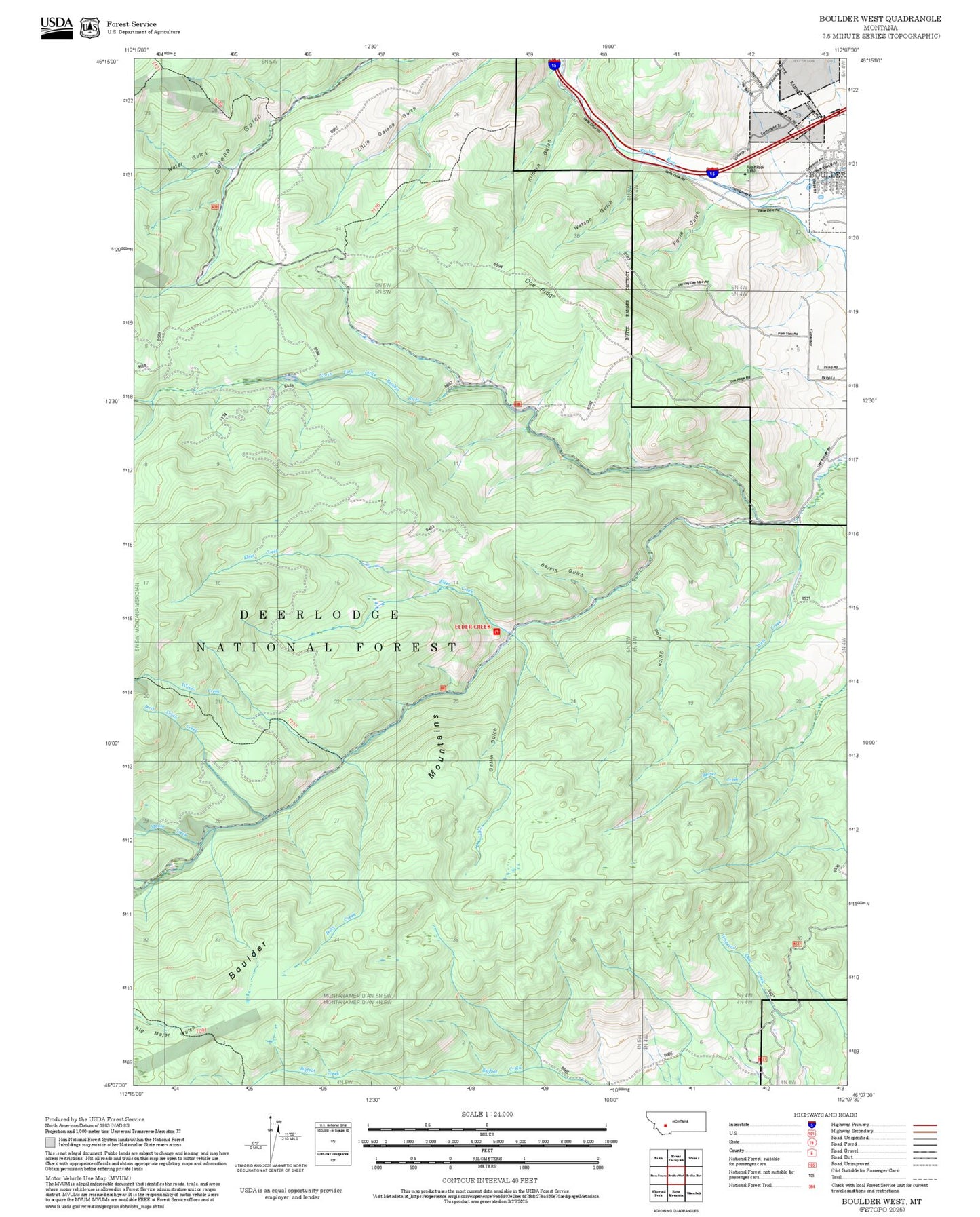 2025 Forest Service Topo Map of Boulder West Montana