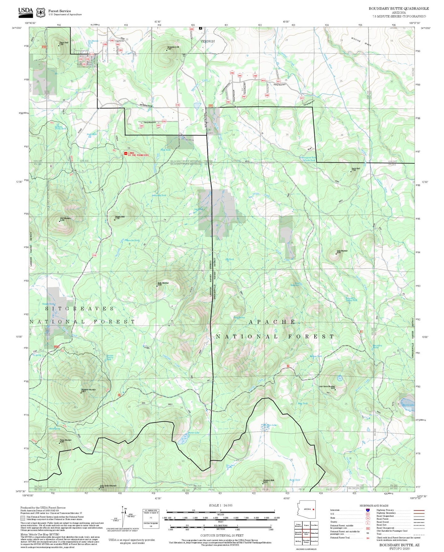 2025 Forest Service Topo Map of Boundary Butte Arizona