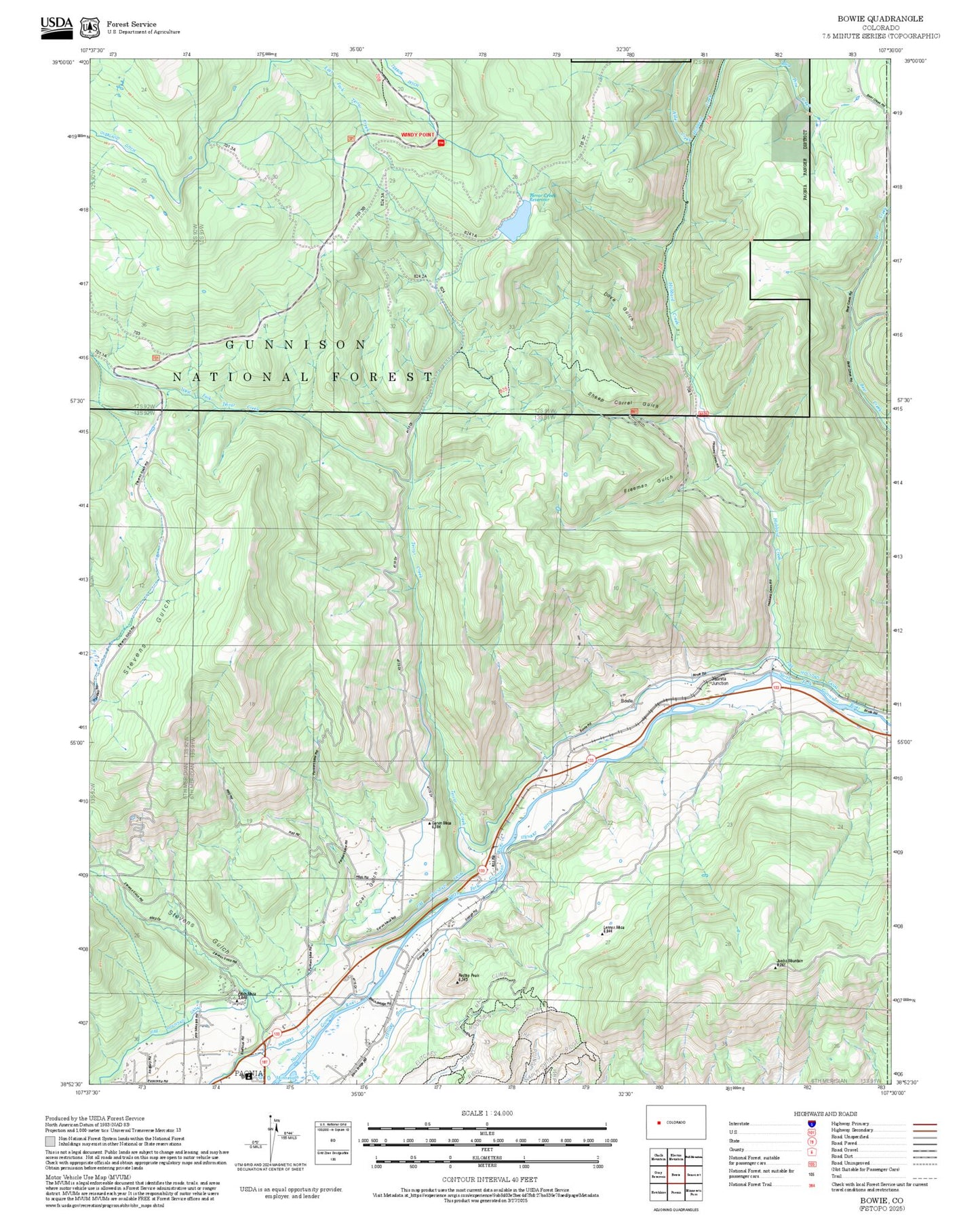 2025 Forest Service Topo Map of Bowie Colorado