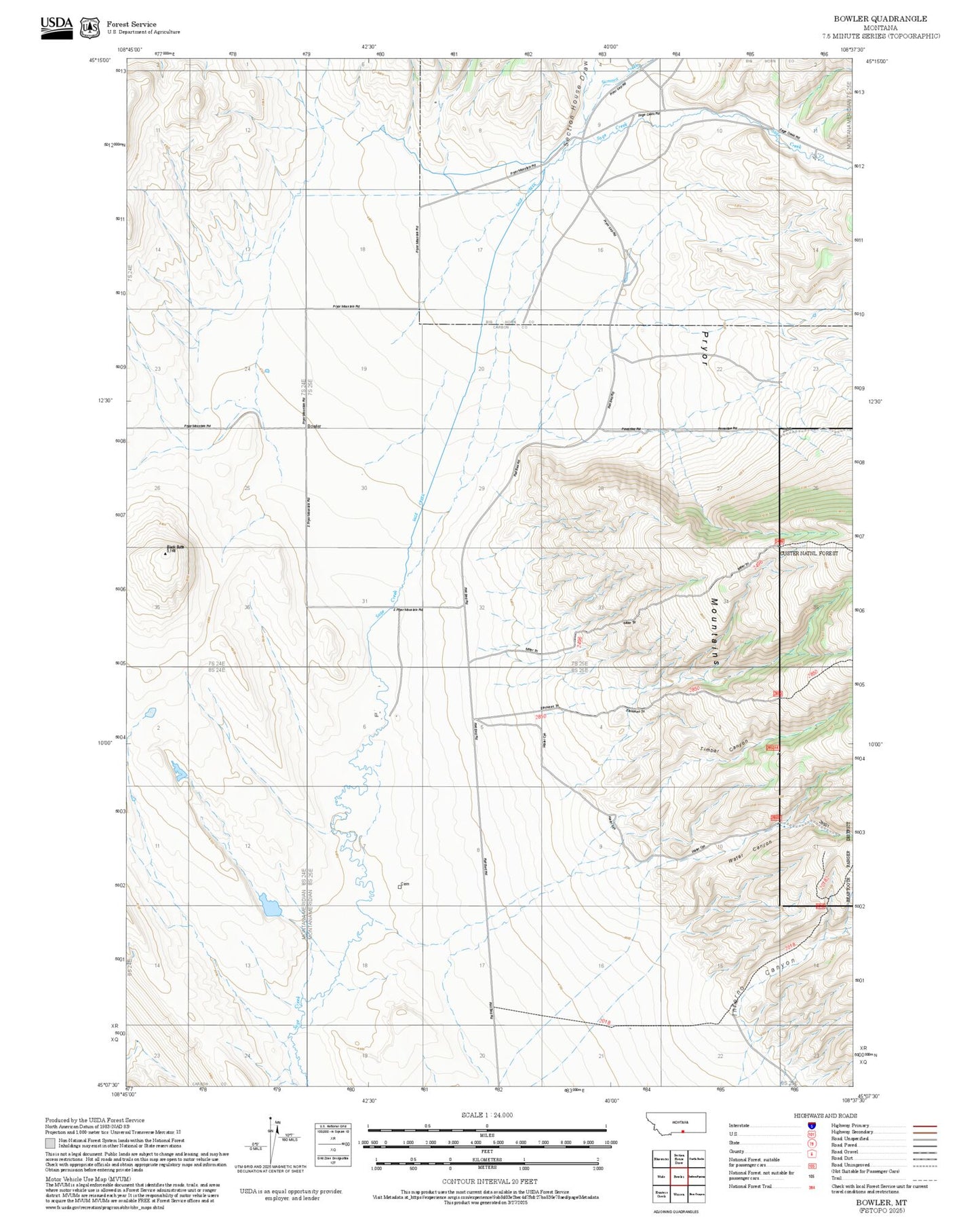 2025 Forest Service Topo Map of Bowler Montana