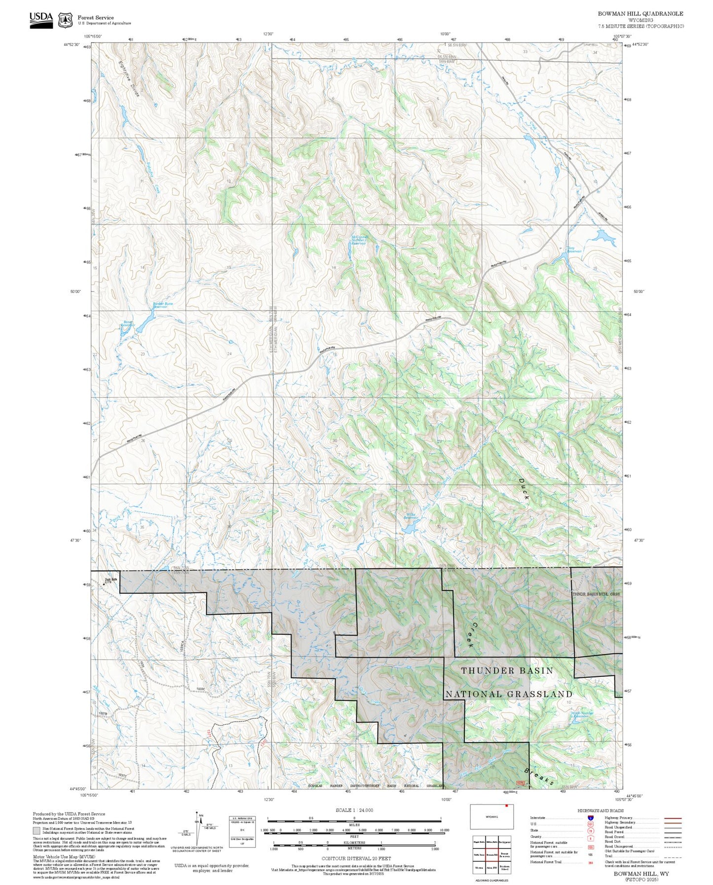 2025 Forest Service Topo Map of Bowman Hill Wyoming