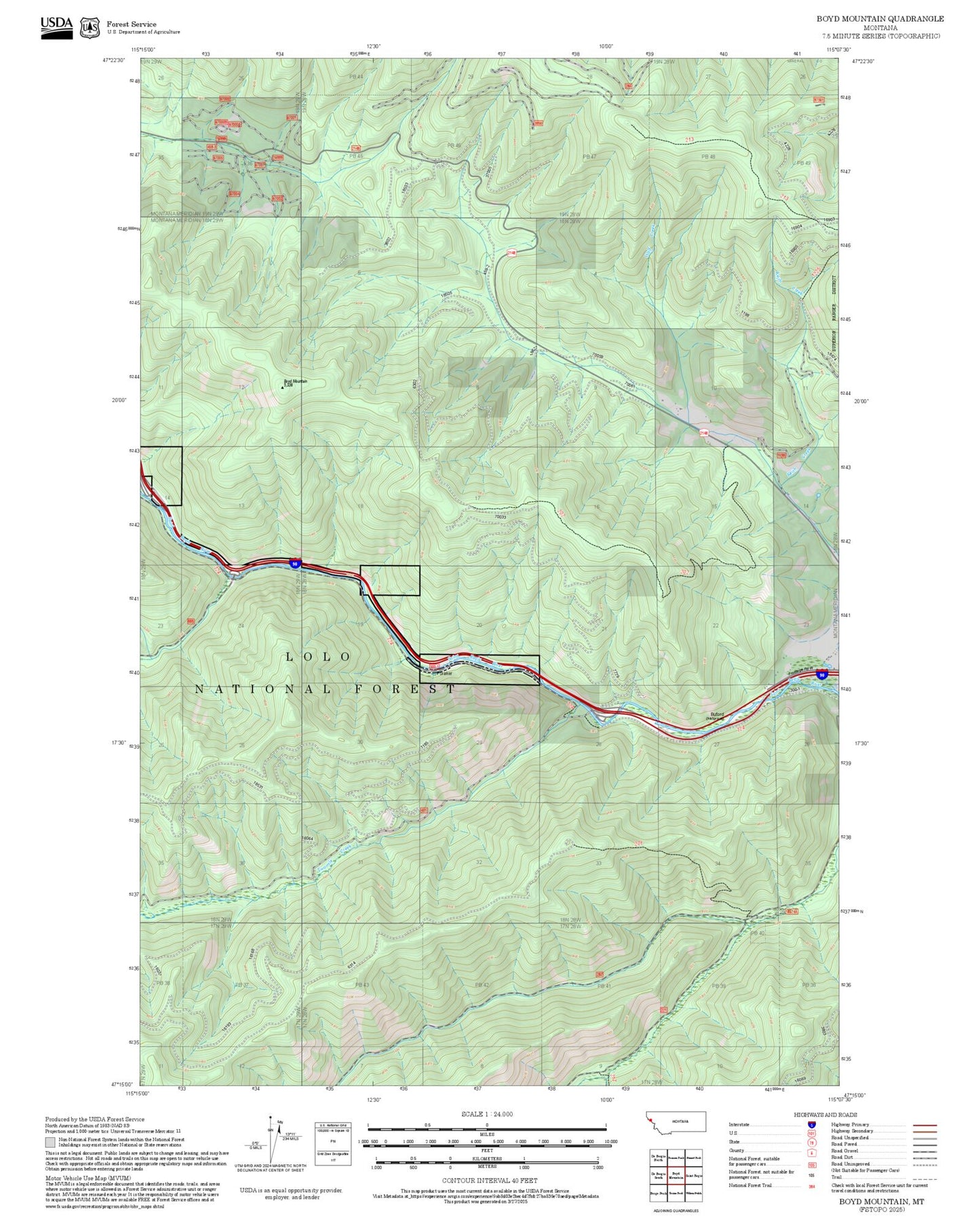 2025 Forest Service Topo Map of Boyd Mountain Montana