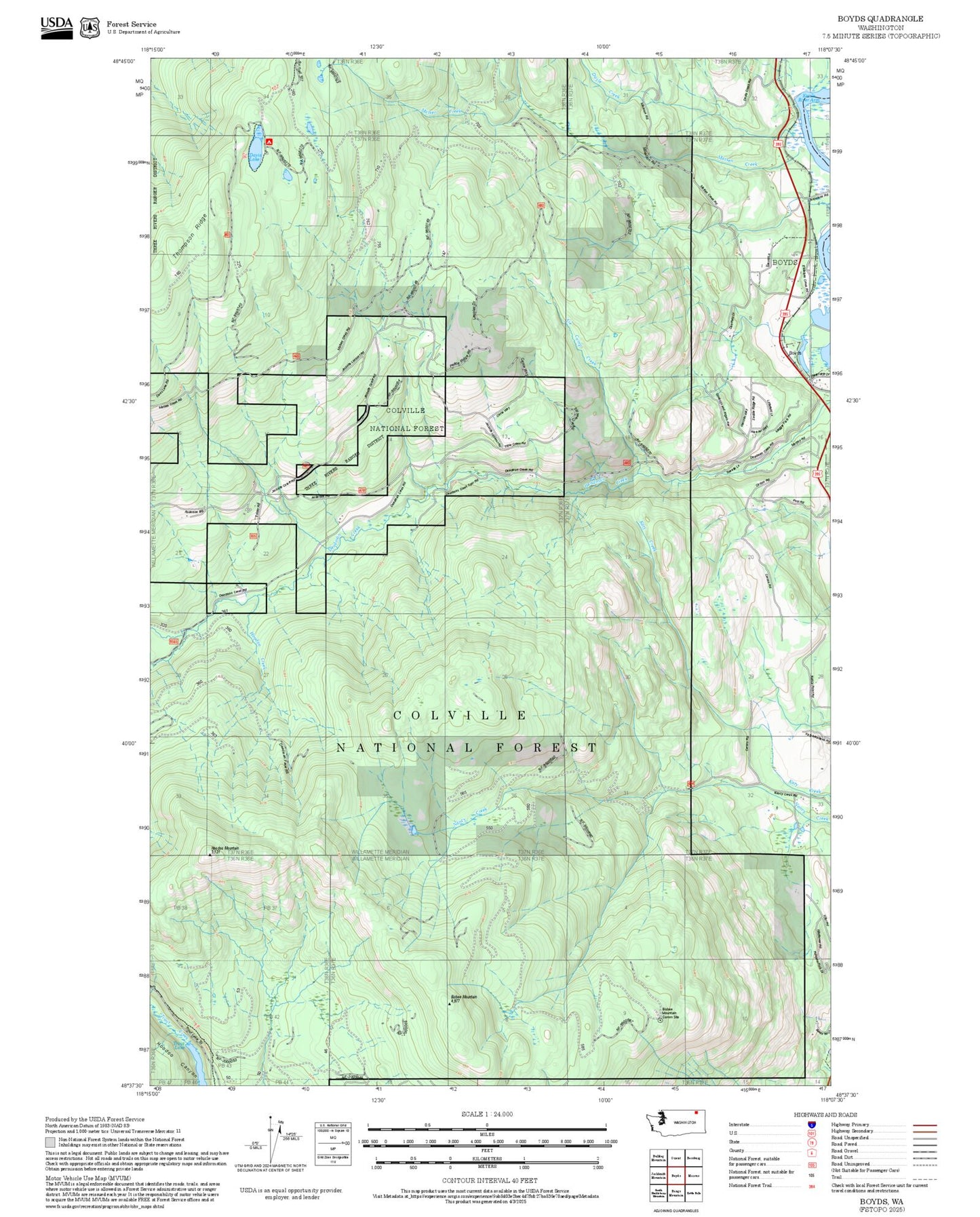 2025 Forest Service Topo Map of Boyds Washington