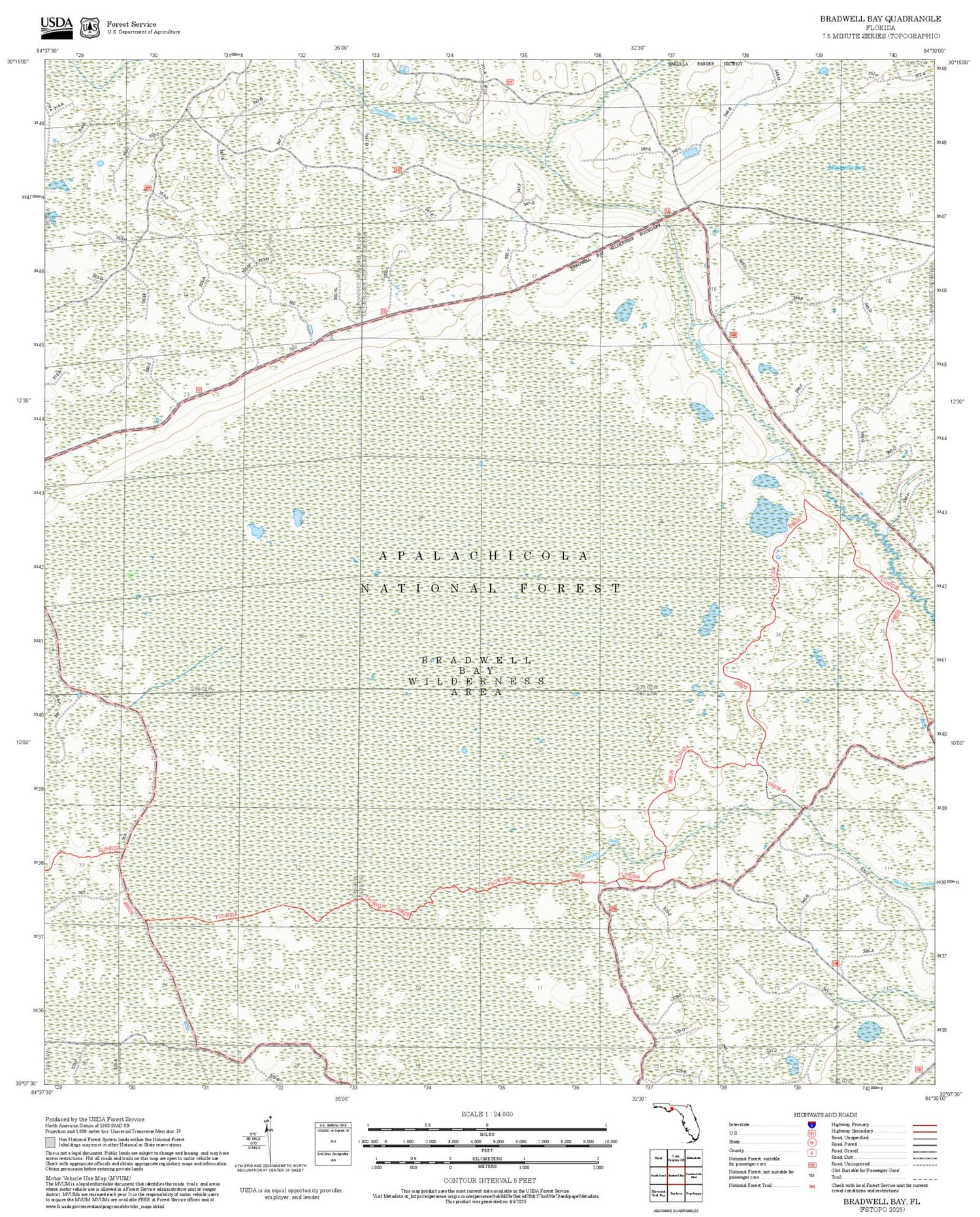 2025 Forest Service Topo Map of Bradwell Bay Florida