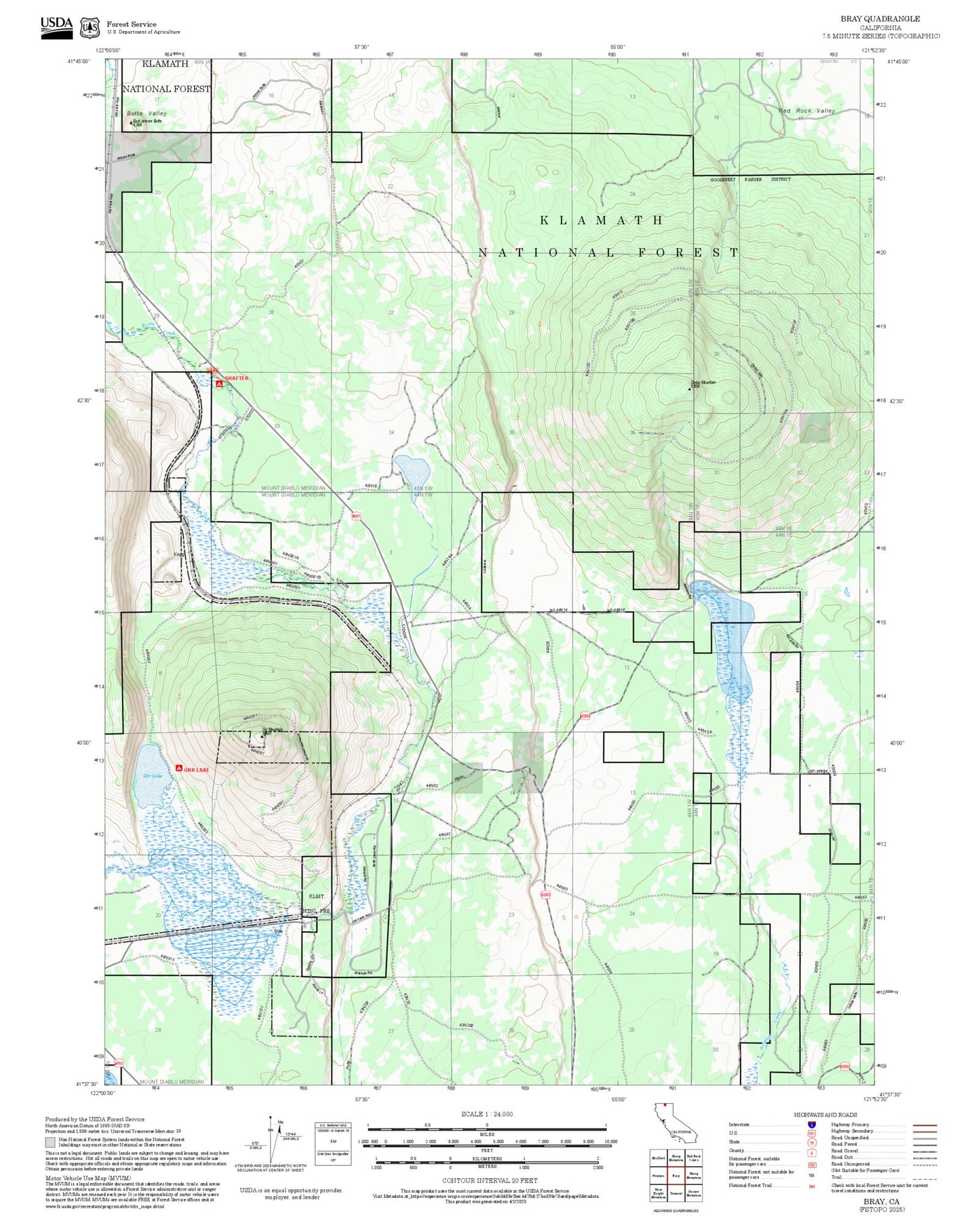 2025 Forest Service Topo Map of Bray California