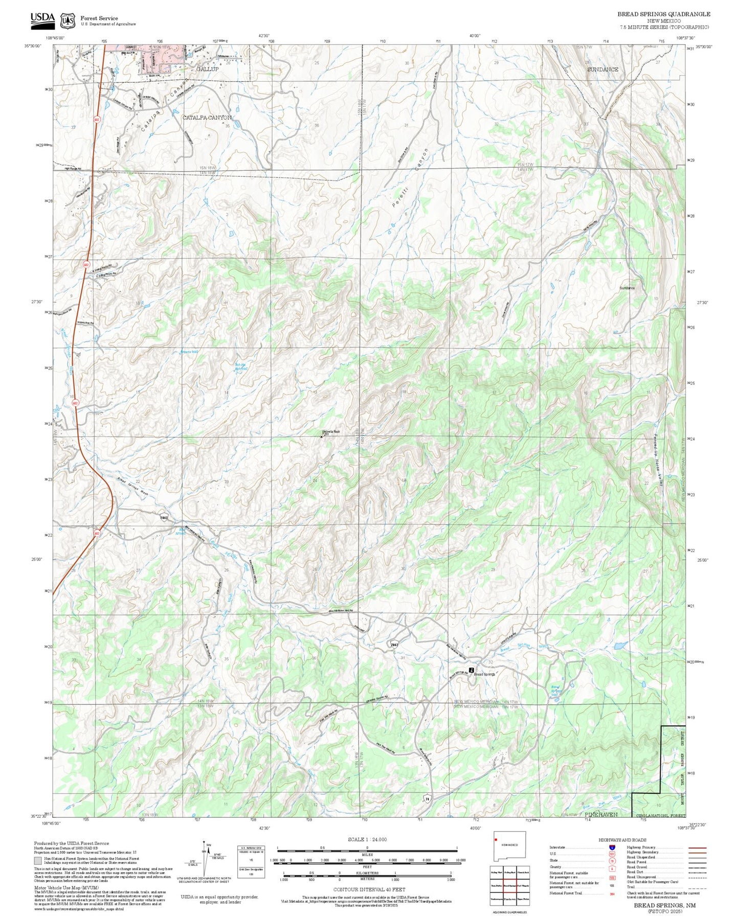 2025 Forest Service Topo Map of Bread Springs New Mexico