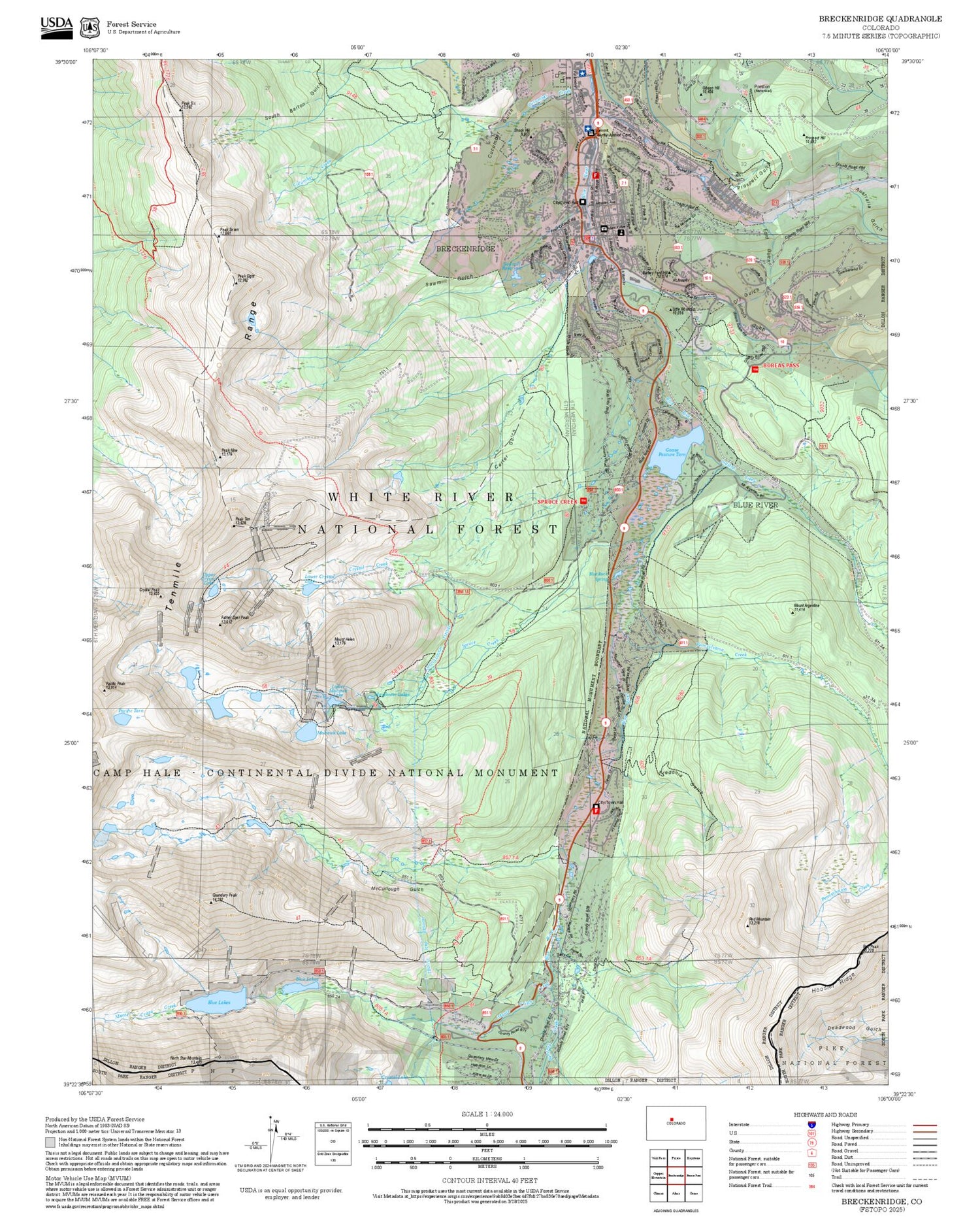 2025 Forest Service Topo Map of Breckenridge Colorado